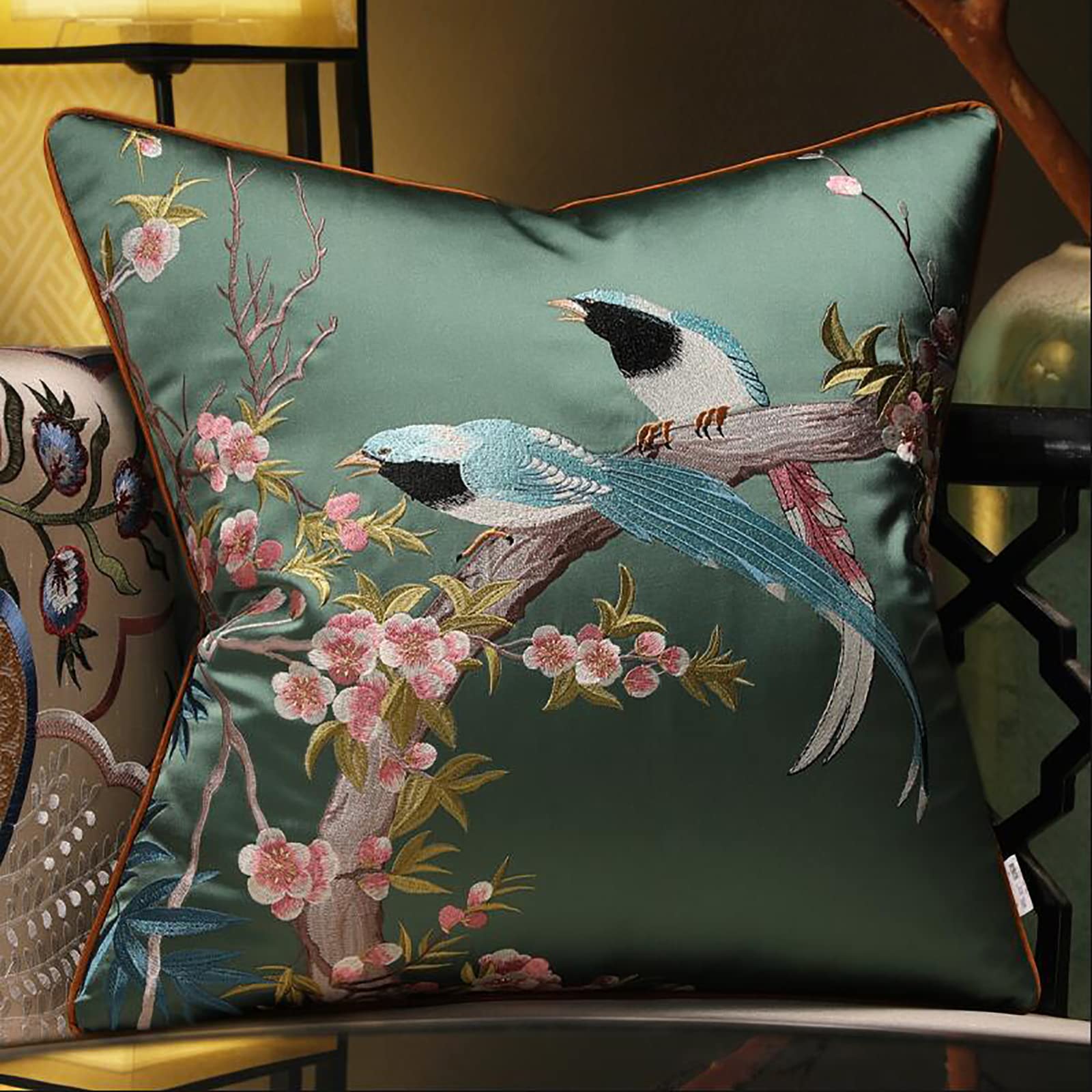 2 Housses De Coussin En Soie Brodée Main – 38x45cm, Indochine Années 50