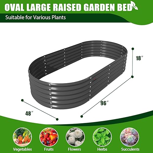 Miniatura 2 de A ANLEOLIFE Jardineras elevadas galvanizadas de 8 x 4 x 1.5 pies para exteriores, maceta ovalada grande de metal para plantar verduras, flores,