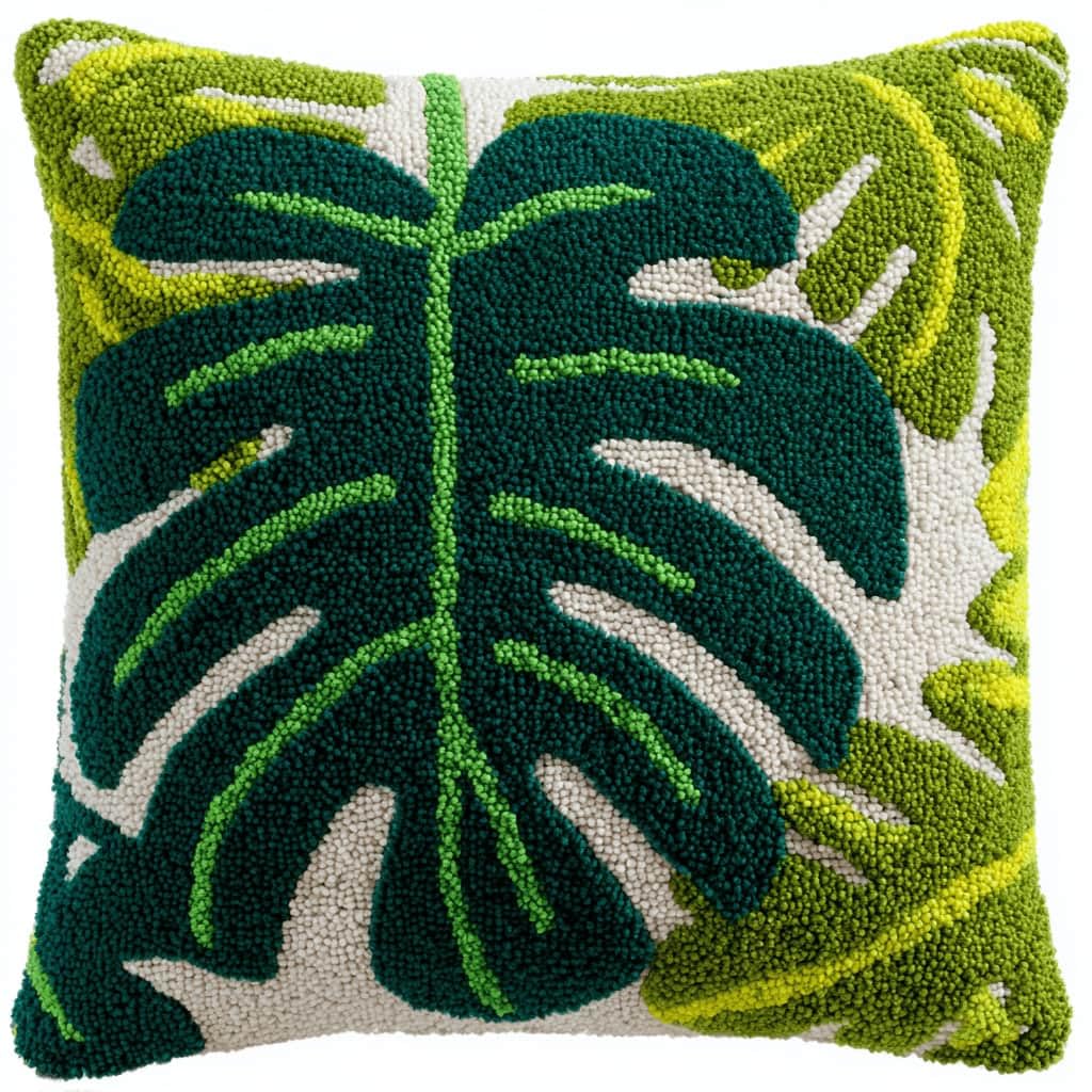 Kitquiver Latch Hook Kits Leaf for Adults,Beginners DIY Latch Hook Cushion Kits and Latch Rug Kits Cross-Stitch Embroidery Cushion Cover for Home Sofa Decoration 17X17 in