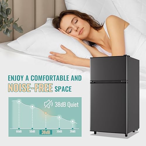 Miniatura 8 de WANAI Mini refrigerador de 3.5 pies cúbicos con congelador, refrigerador compacto para oficina, dormitorio, apartamento, termostato ajustable de 7