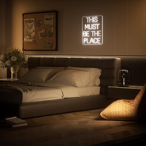 Miniatura 7 de Letreros de neón con texto en inglés This Must Be The Place para decoración de pared, letrero de neón grande con luz para boda, bar, oficina,