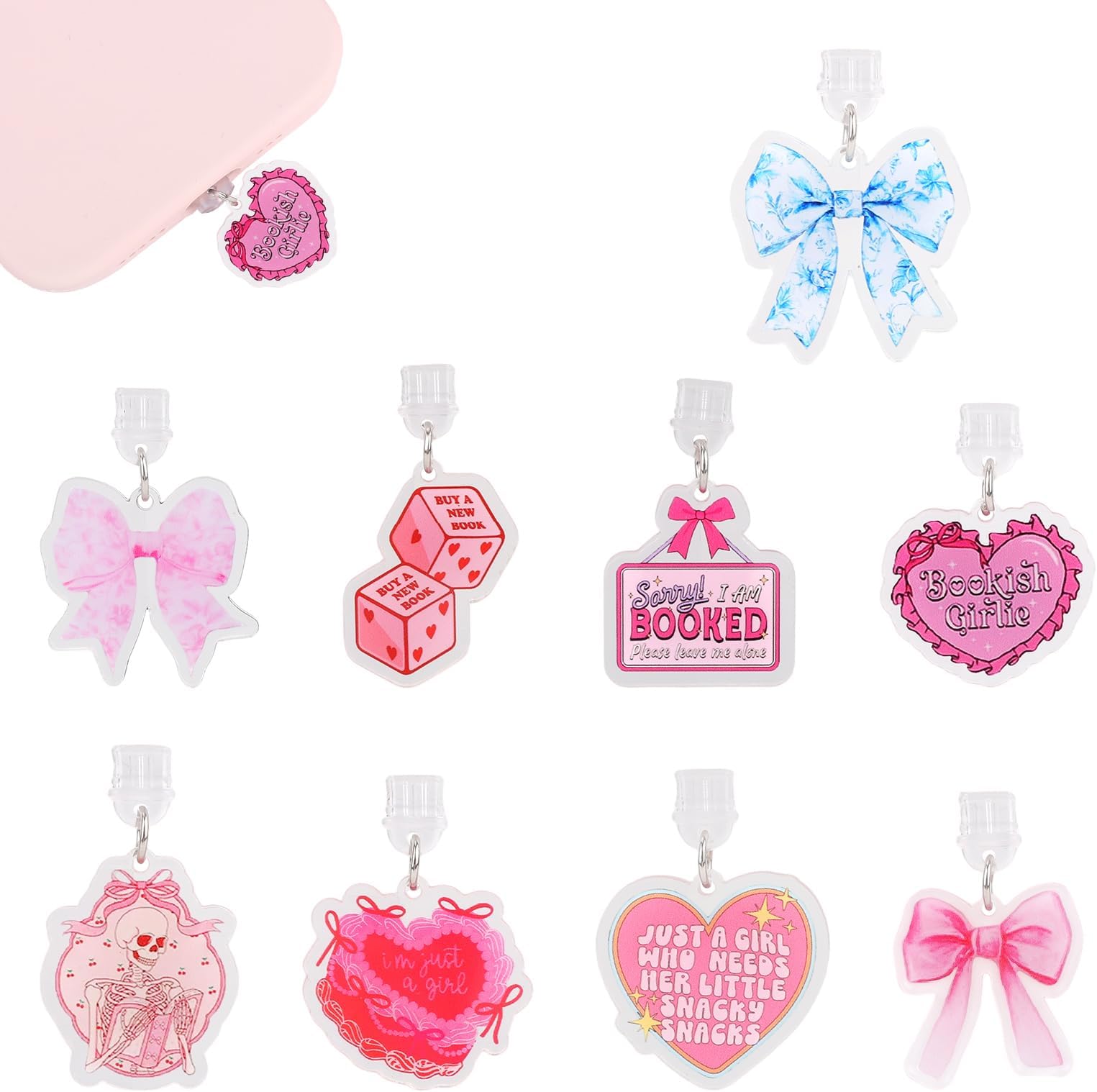 9pcs Pretty Dust Plug Charms, Funny Butterfly Dust Plug Charm Type C Anti-Dust Charging Port Protector for E-Readers Phone & Tablet Insert Accessories