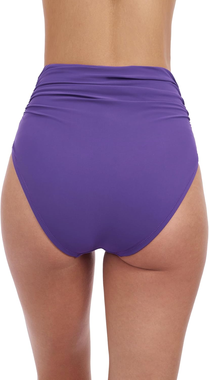 Profile by Gottex Tutti Frutti Solid Classic Womens Shirred High Waist Bikini Swim Bottom with Tummy Control and Back Lining