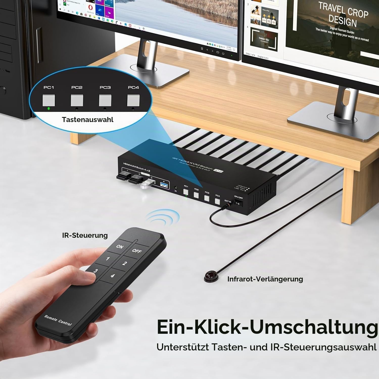 VPFET 4 Port HDMI KVM Switch 4 PC 2 Monitore 4K60Hz KVM Switches Simulation EDID für 4 Computers Aktie 2 Monitor und 4 USB 3.0 Port Inklusive DC12V Adapter und 4 USB3.0 Kabel