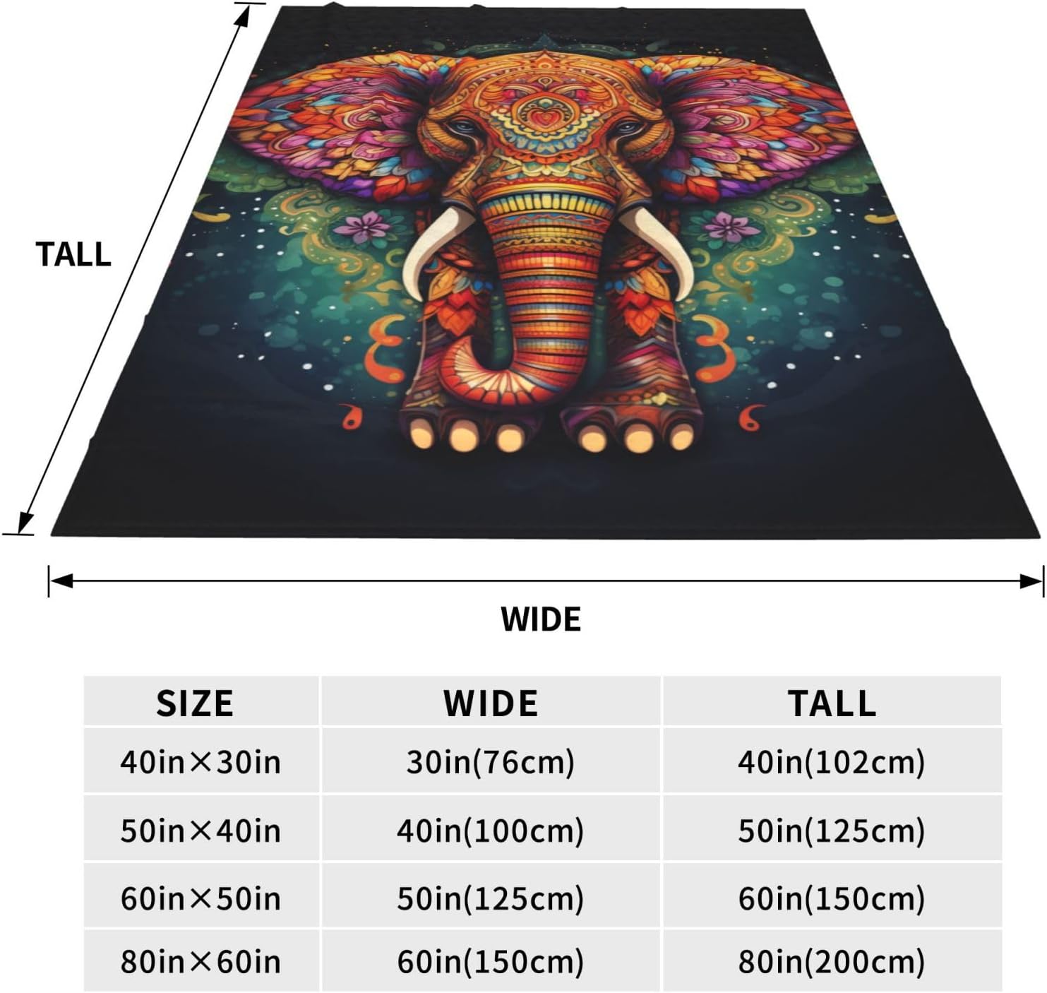 Mandala Elephant Blanket Gifts for Adults Women Indian Elephant Corlorful Flannel Throw Blankets Soft Fuzzy Lightweight for Home Decor Couch Bed Sofa 60x50 Inches