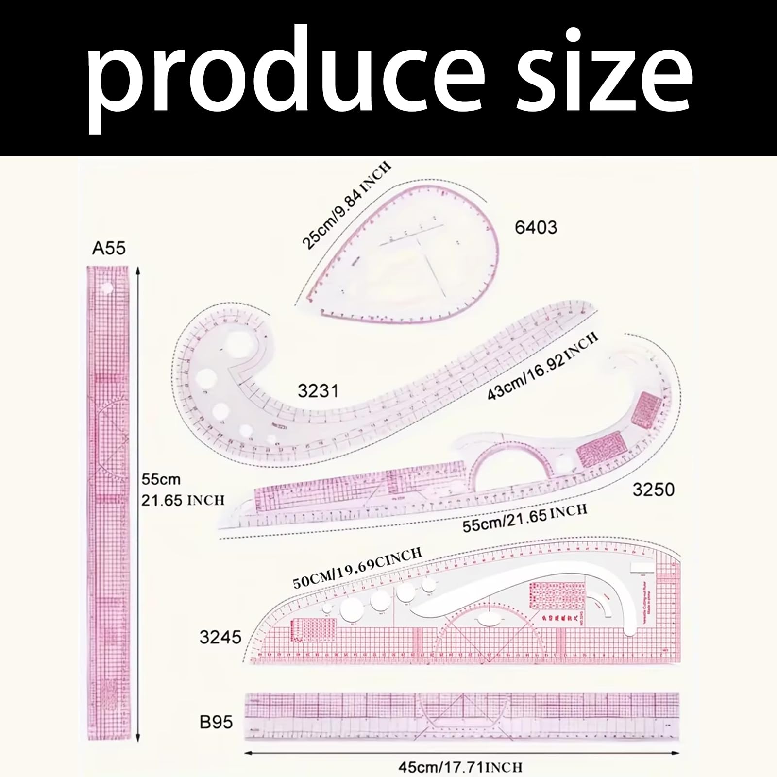 Juego de reglas para hacer patrones, 6 piezas, herramientas de dibujo francesas con marcas métricas, plantillas de costura transparentes para sastrería, regla francesa, costura, plantilla de costura