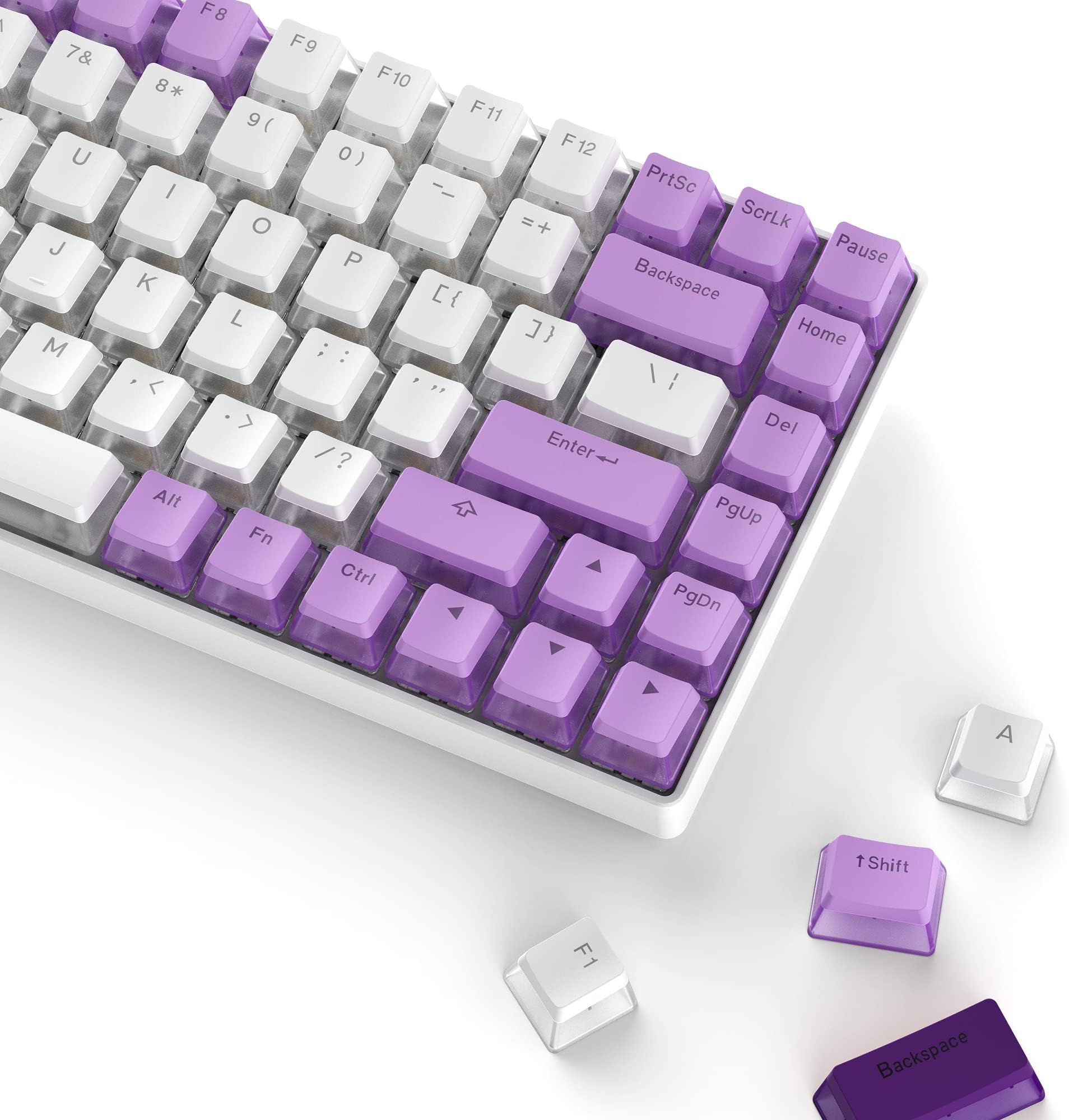 XVX Womier Pudding Keycaps - PBT Keycaps, Shine Through Keycaps, 165 Keys Keycaps Set, Custom Keycaps for 61/68/84/87/82/100 Cherry Gateron MX Switches Mechanical Keyboard, White/Purple