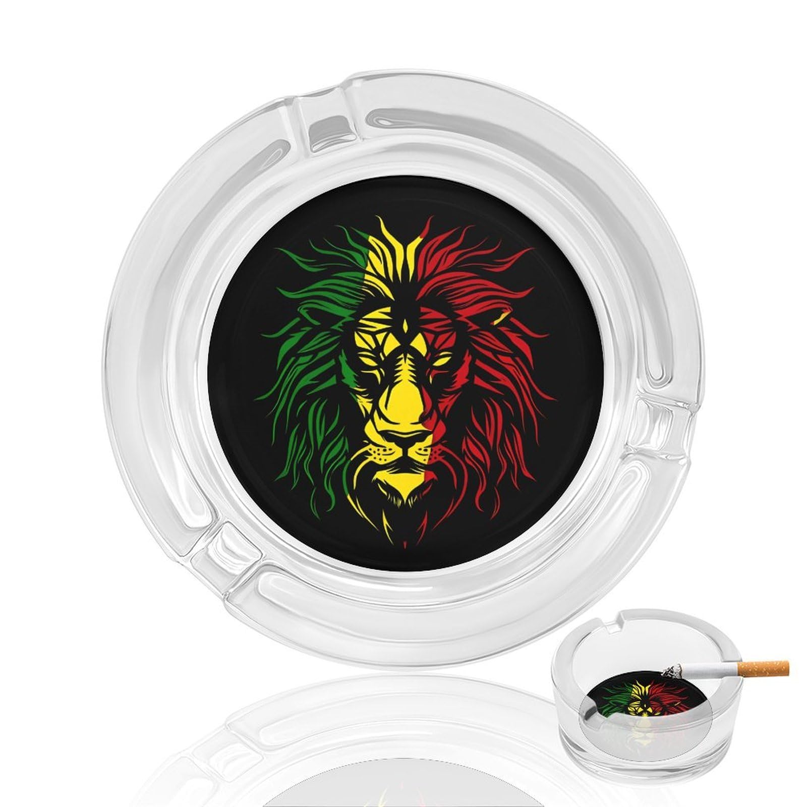 Nclqvjxzkhw Style African Lion Rasta Jamaica Glass Ashtray Round Ash Tray Smoking Trays For Home Garden Outdoor