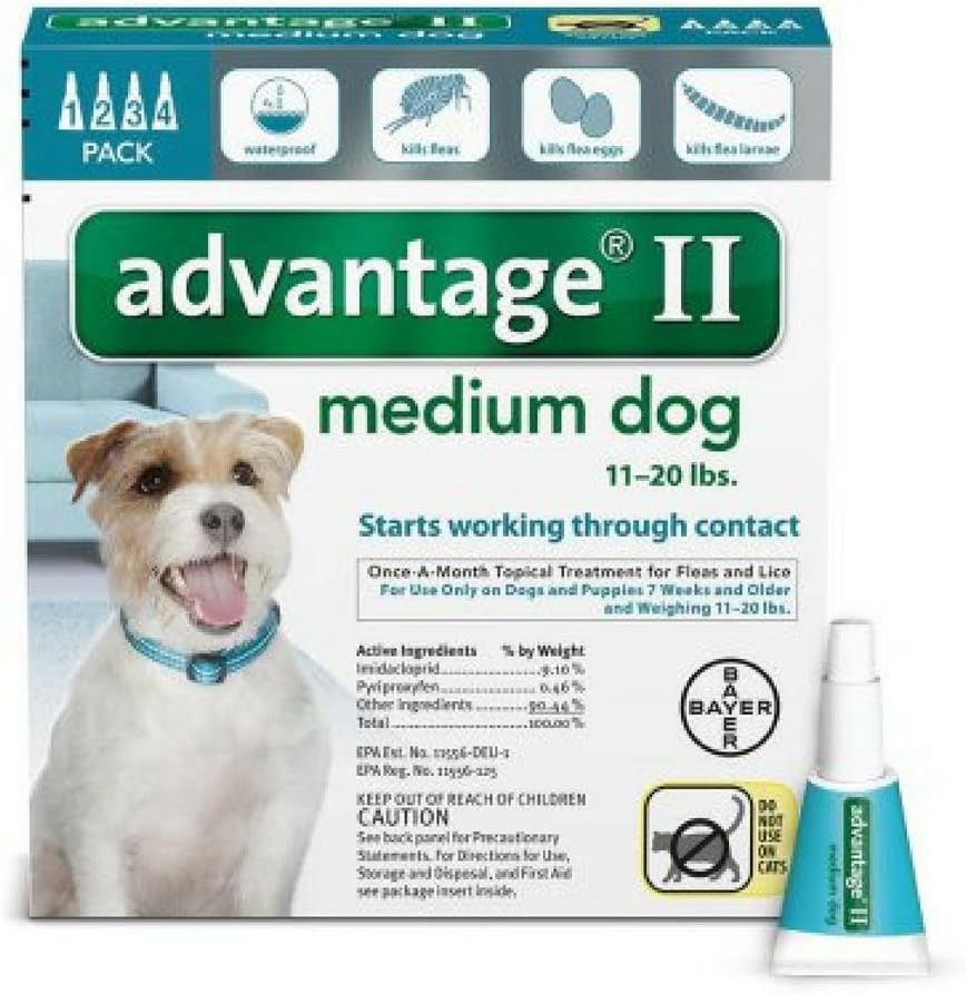 Advantage II Topical Flea Medium Dog Treatment, 4 Monthly Treatments