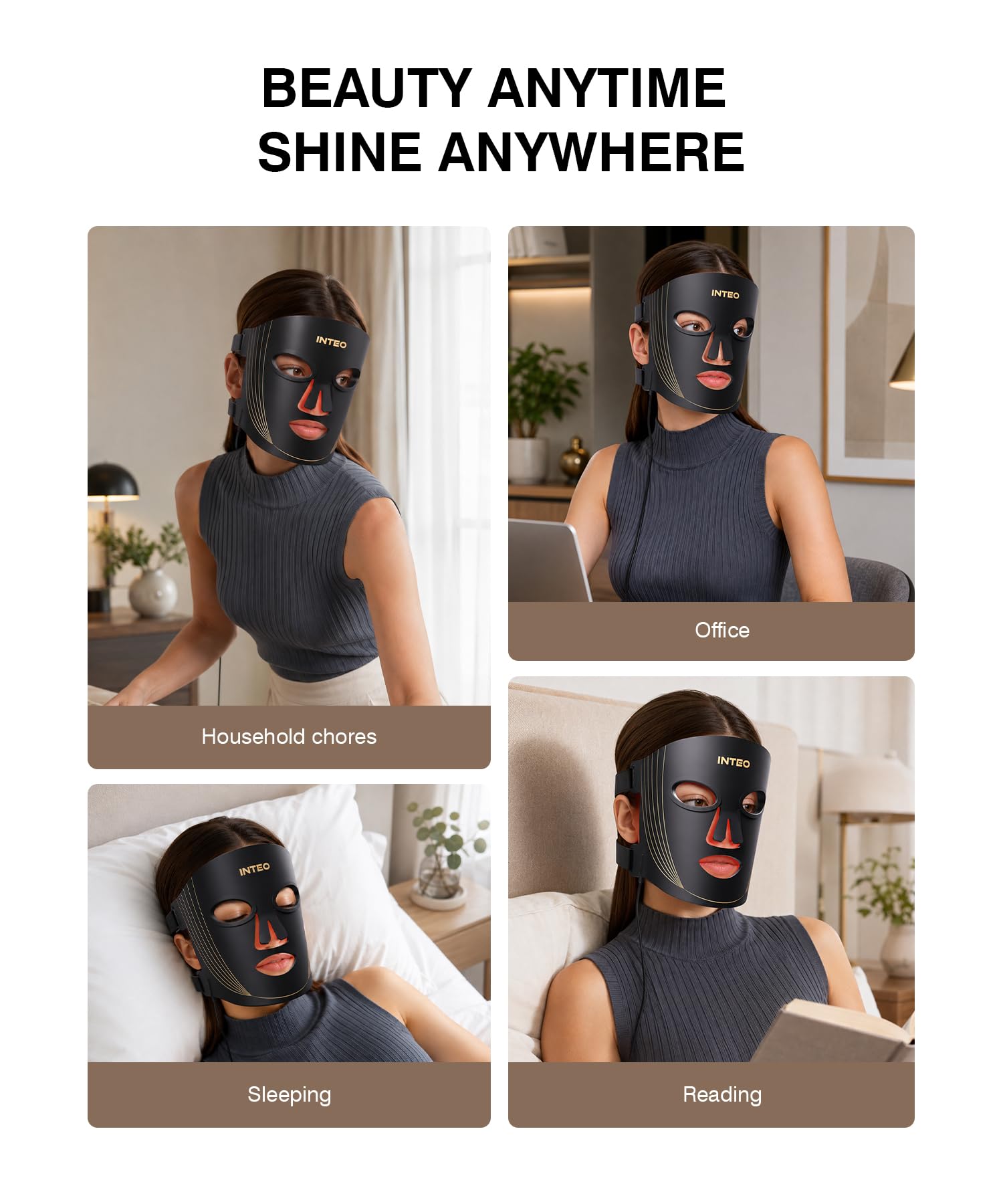 INTEO Red Light Therapy Mask for Face, 850nm NIR LED Face Mask with Timer