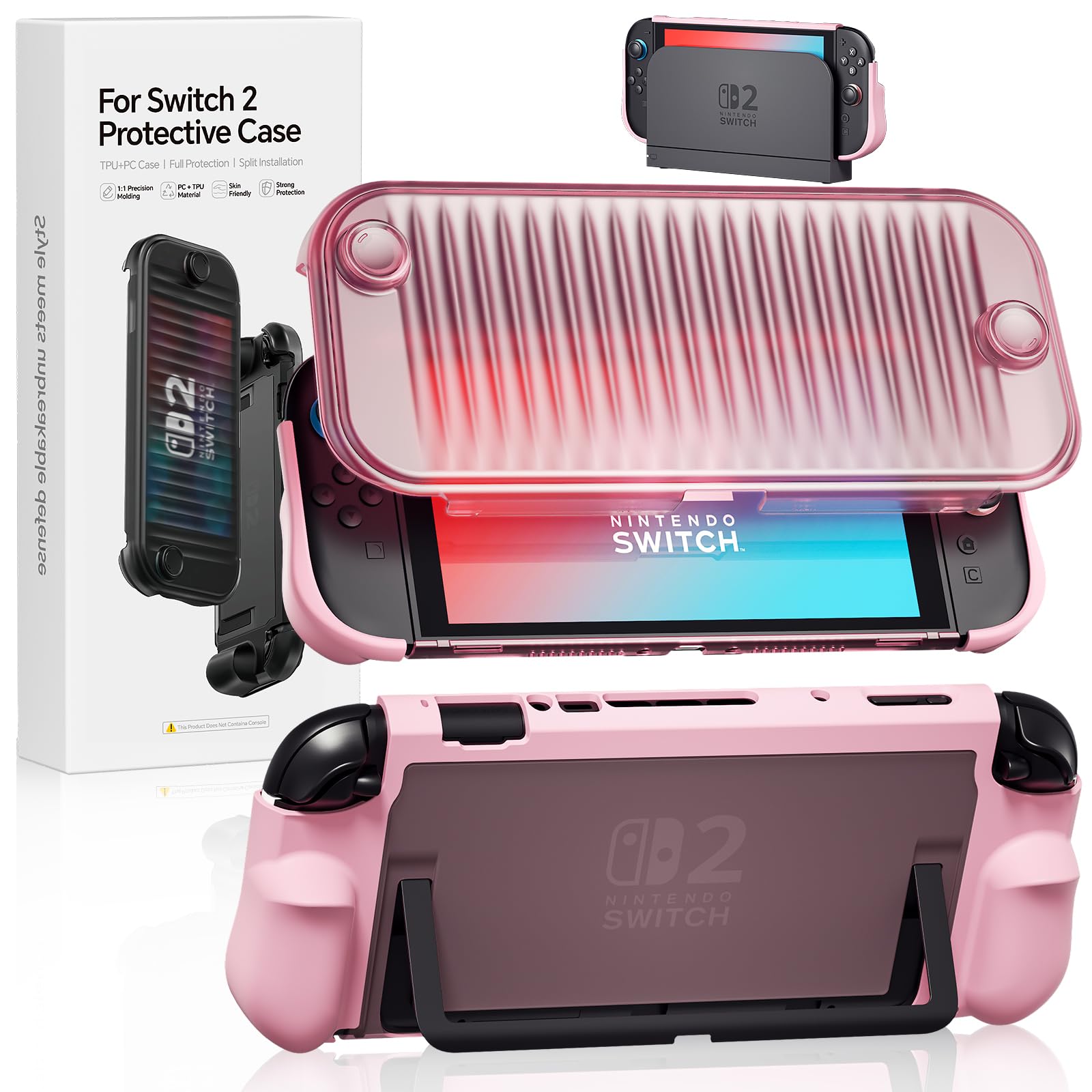 Sanyetral Hülle für Nintendo Switch 2 2025 Modell Mit Schutzhülle,Andockbar integriertes Cover Zubehör [Unicorn Beetle Pro] für Nintendo Switch 2,Slim Case aus TPU mit Anti-Rutsch-Griff (Rosa)