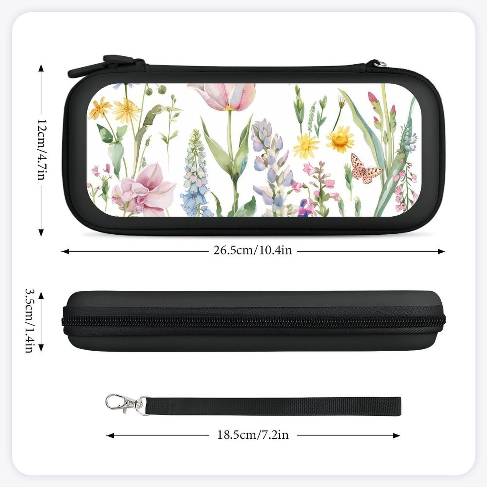 Flowers Tulip Butterflies Compatible with Switch Carrying Case Hard Travel Game Bag Pouch with 15 Games Accessories Black-style