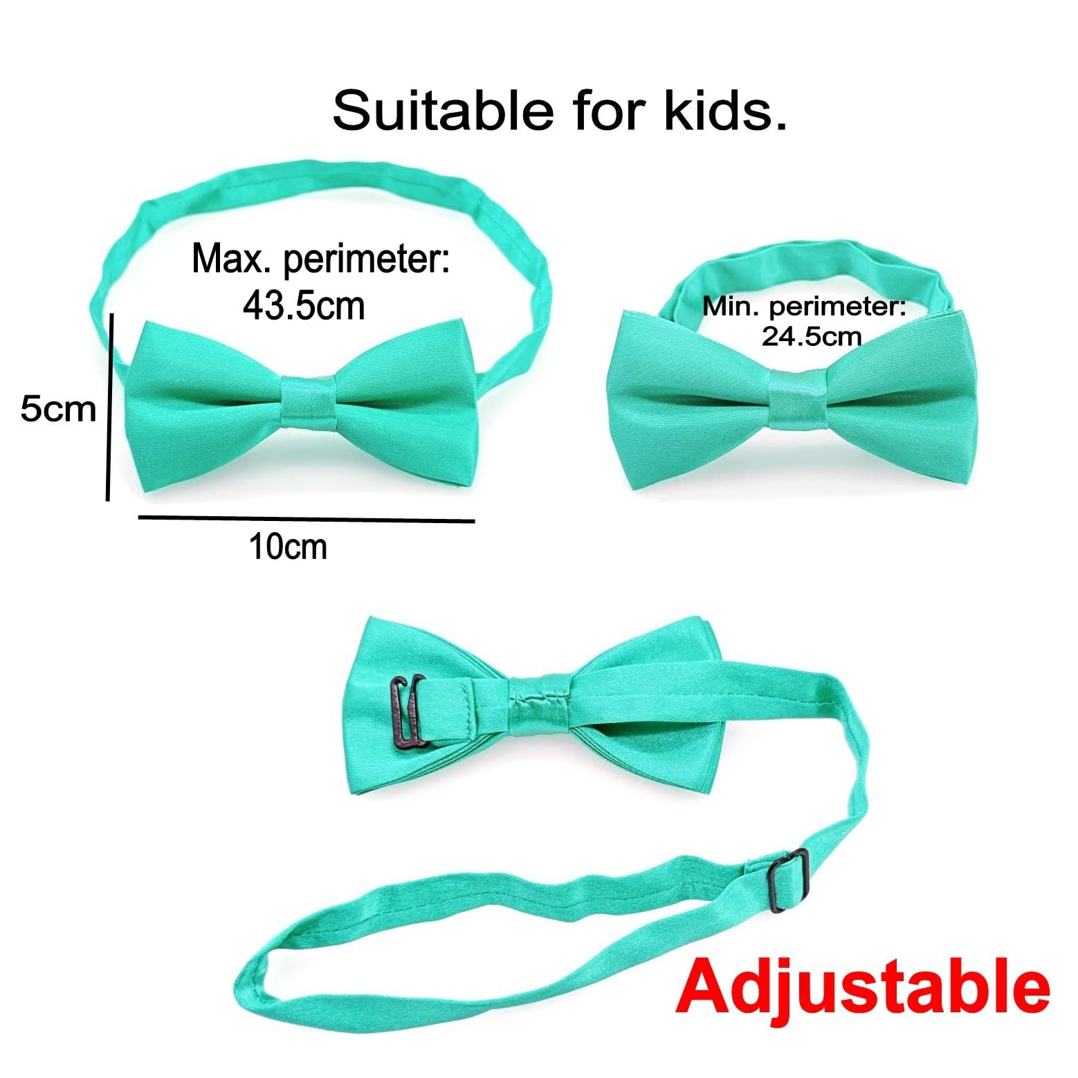 JZK Conjunto pajarita y tirantes verde azulado brillante para niños menos 135 cm, ajustable con clip forma Y tirantes con pajarita para infantil pequeños, para bodas, fiestas