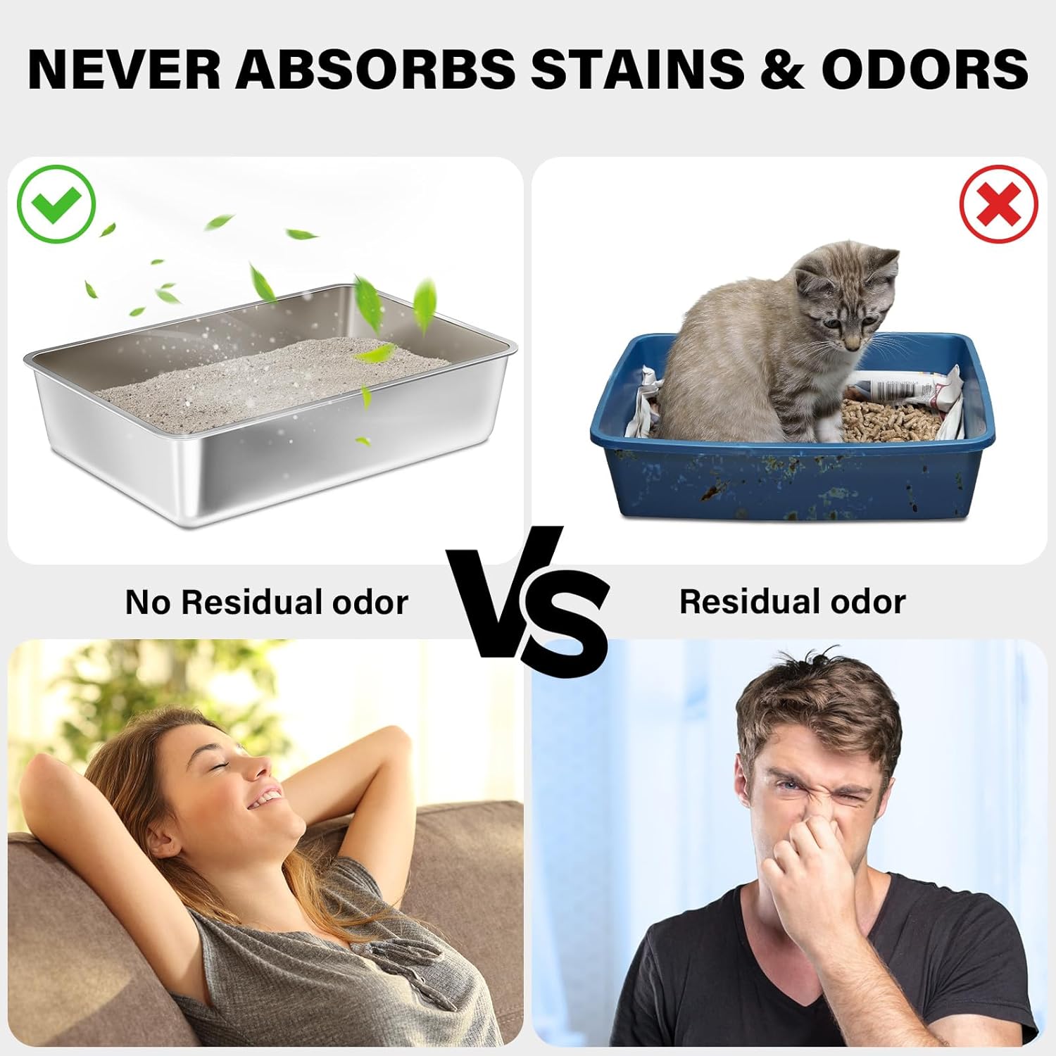 Stainless Steel Litter Box,XL Metal Litter Box for Cat, Large Metal Litterbox for Kitty, Easy Clean, Non Stick No Smell - Image 3