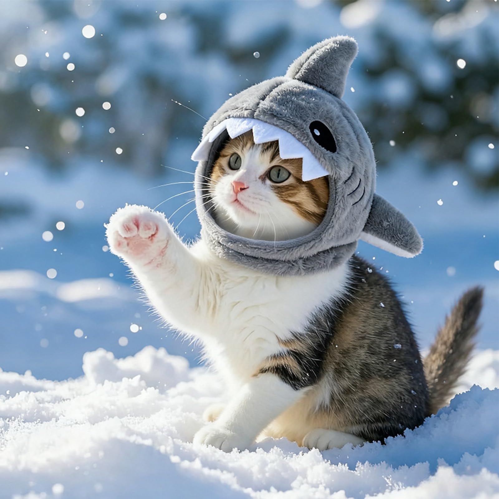 Mignon chapeau de chat - Accessoire de vêtements chaud réglable en forme de requin pour chaton - Bonnet de requin de chat - Pour déguisement fête cosplay événements