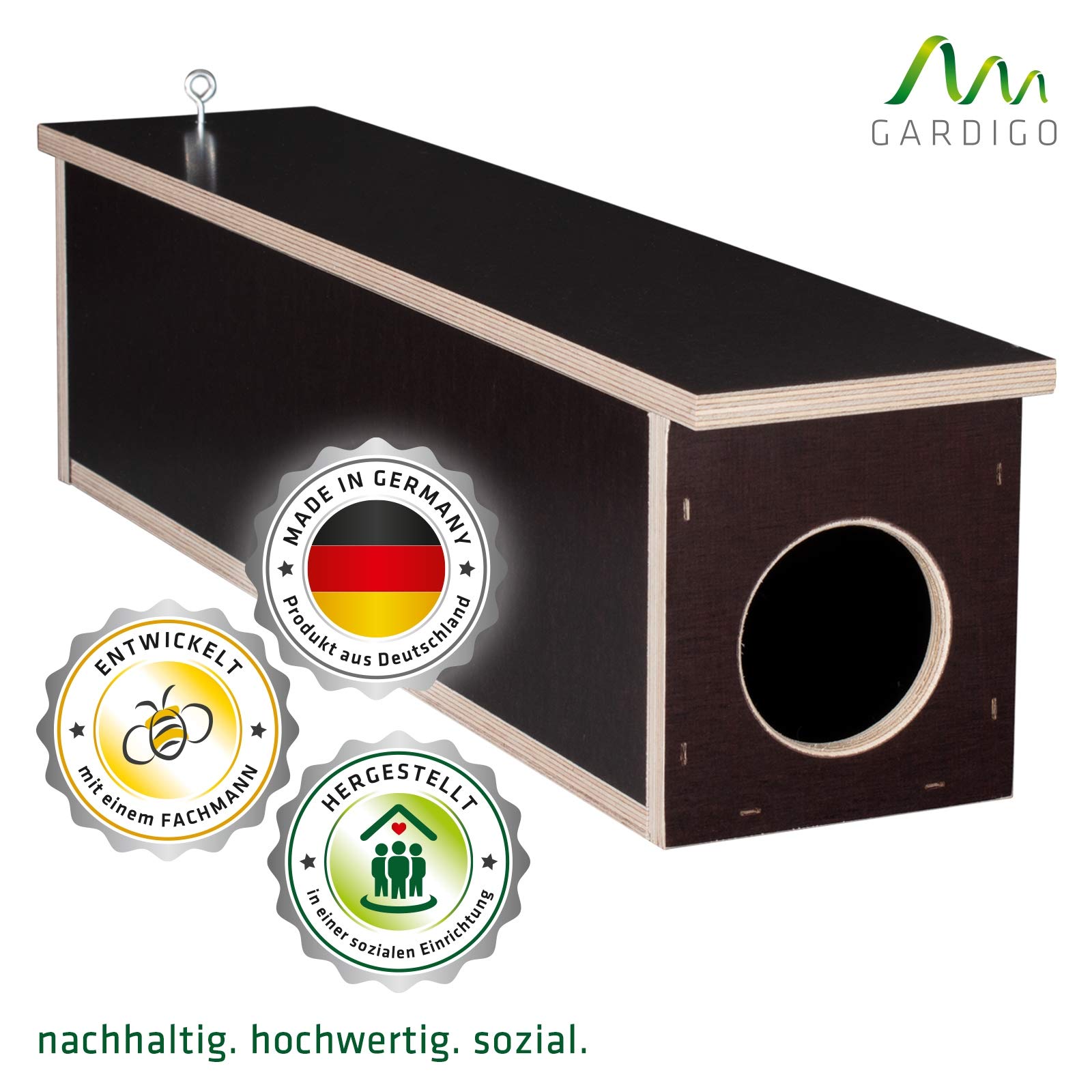 Gardigo Estación de Cebo de Madera, Carnada para Ratas Roedores, Caja Cebadera con 2 Trampas para Ratas, 50 x 10,5 x 14,5 cm, Made in Germany | Seguro para mascotas, longitud 50 cm, placa multiplex