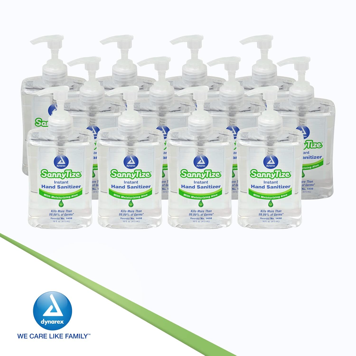 Dynarex SannyTize Hand Sanitizer Gel – 16 oz. Square Bottle w/Pump, Infused with Aloe Vera & Eliminates 99% of Common Germs, Clear, 1 Box of 12 SannyTize Hand Sanitizer 16 oz. Square Bottles w/Pump