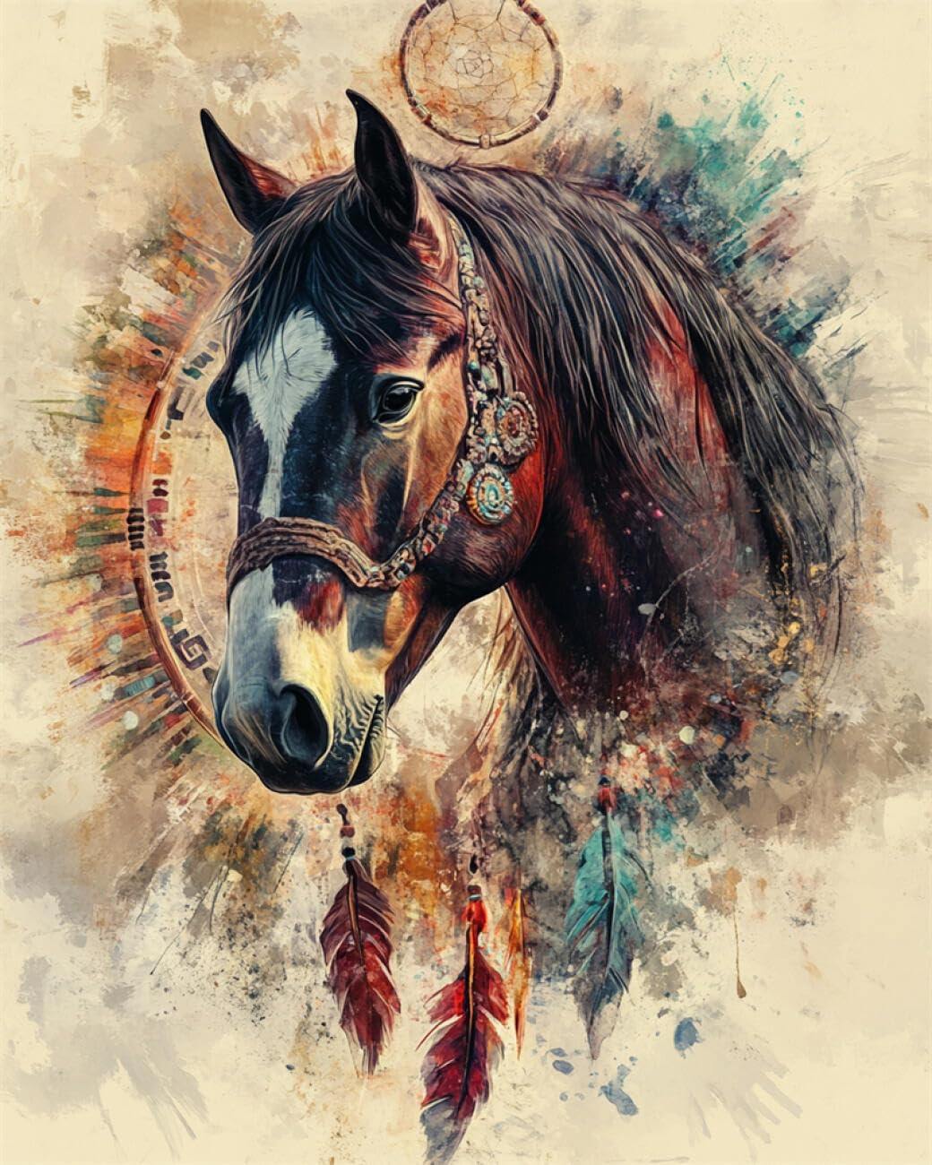 RKFLGEW DIY Bead Embroidery Kits Horse and Dreamcatcher 50x70cm