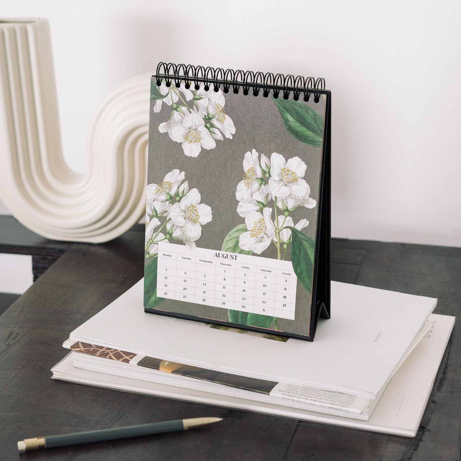 Calendario Da Tavolo 2025 Kokonote Nuit Florale - 12 Mesi, 15x20 Cm, Design Fiori