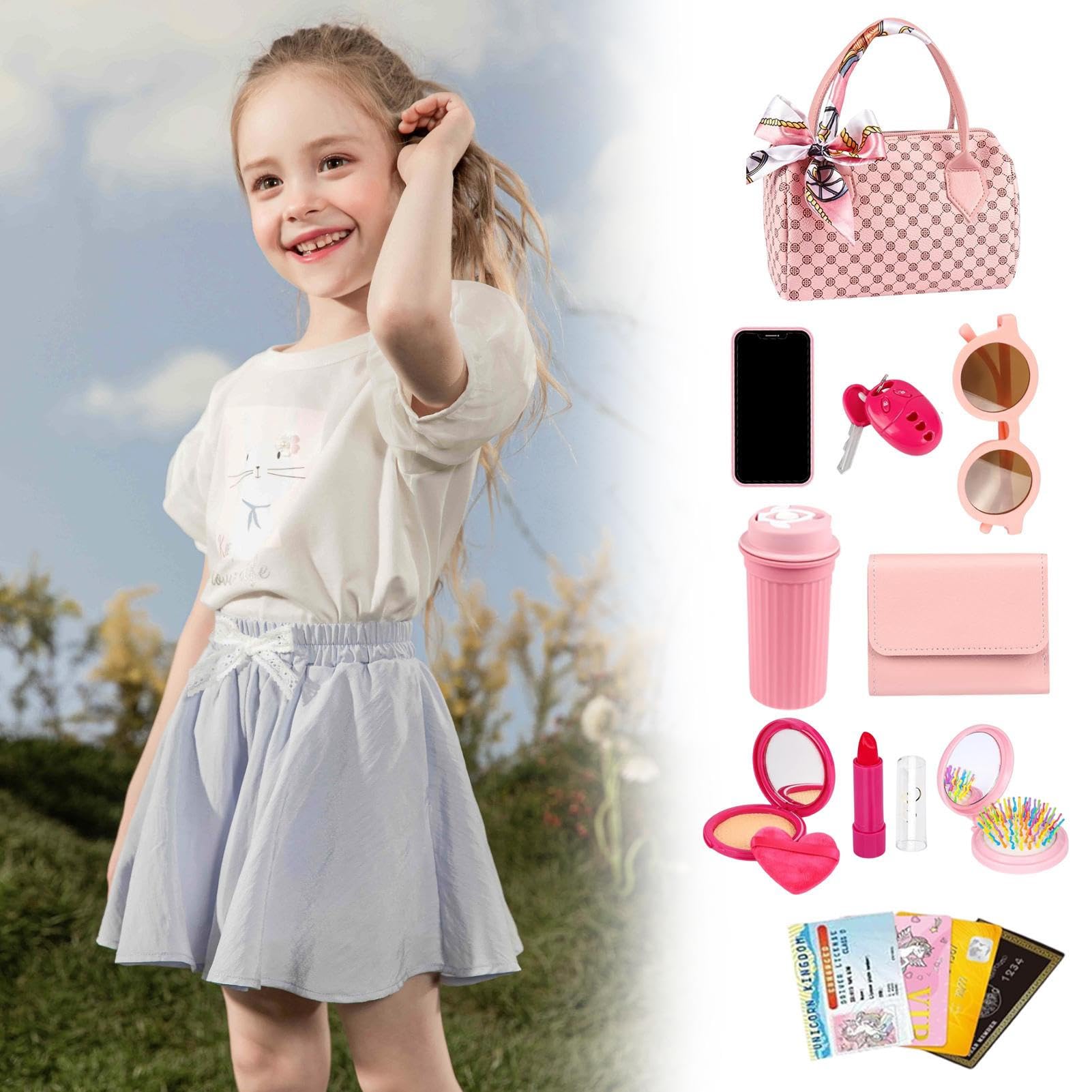 Porte-Monnaie de Jeu : Ensemble de Maquillage avec téléphone Jouet, Porte-Monnaie pour Petites Filles pour sœurs, camarades de Classe, d'âge préscolaire de 3 à 6 Ans, Petite-Fille