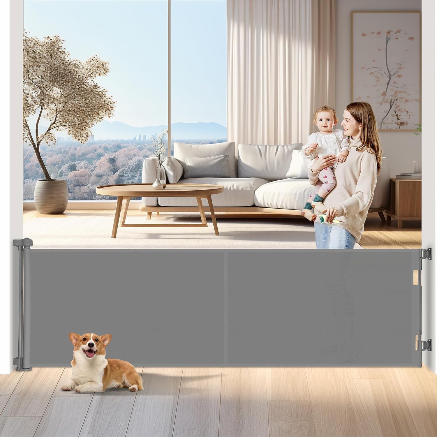 Puerta Seguridad Bebé Extensibles, Barrera Seguridad Nños y Perros, 0-200 cm Retráctil Vallas para Escaleras y Pasillos, Interiores y Exteriores