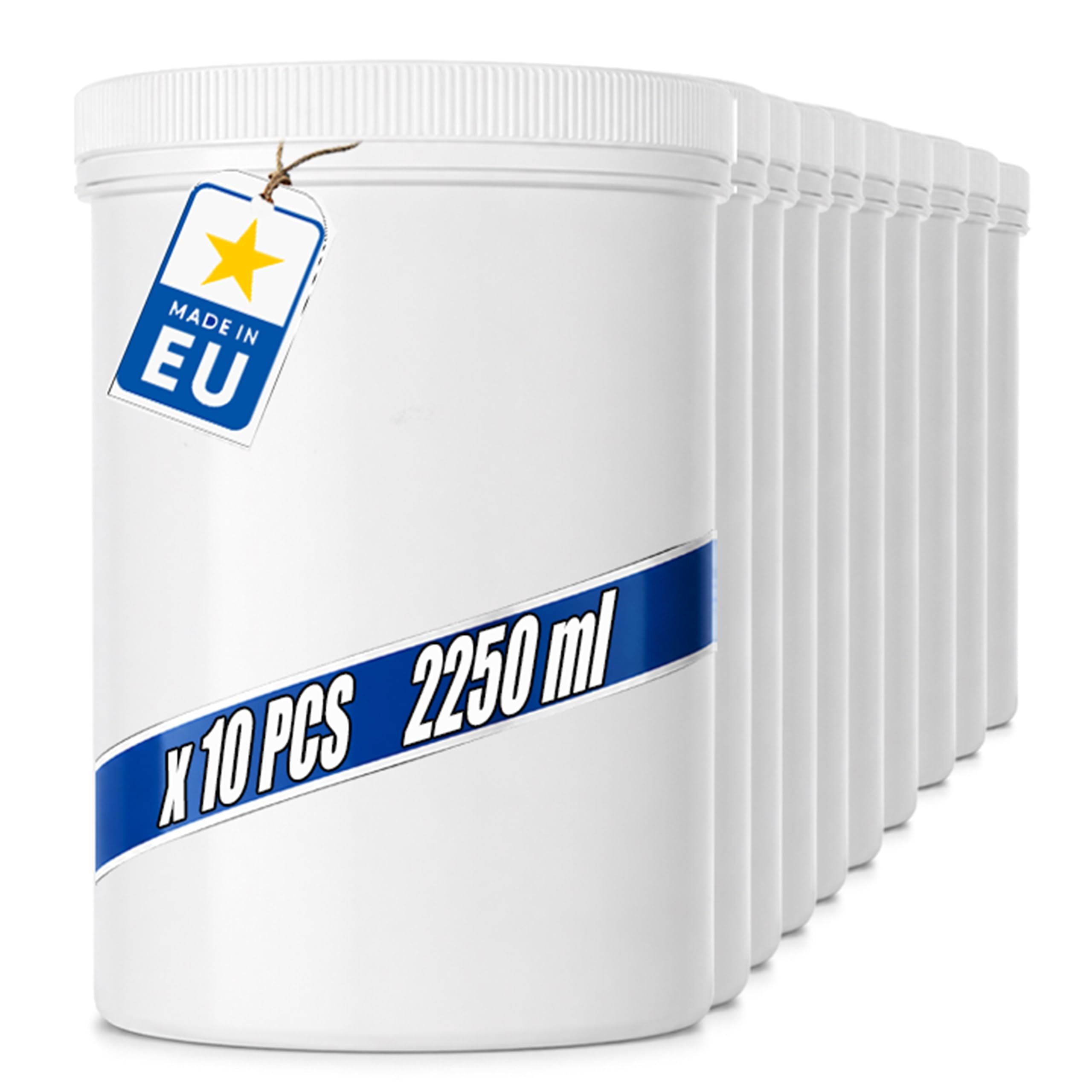POSH Barattoli ermetici, 10 x 2250 ml, in PET per uso alimentare, con coperchio a vite, barattoli in plastica bianca con coperchio, per farina, zucchero, caffè, barattolo rotondo in plastica
