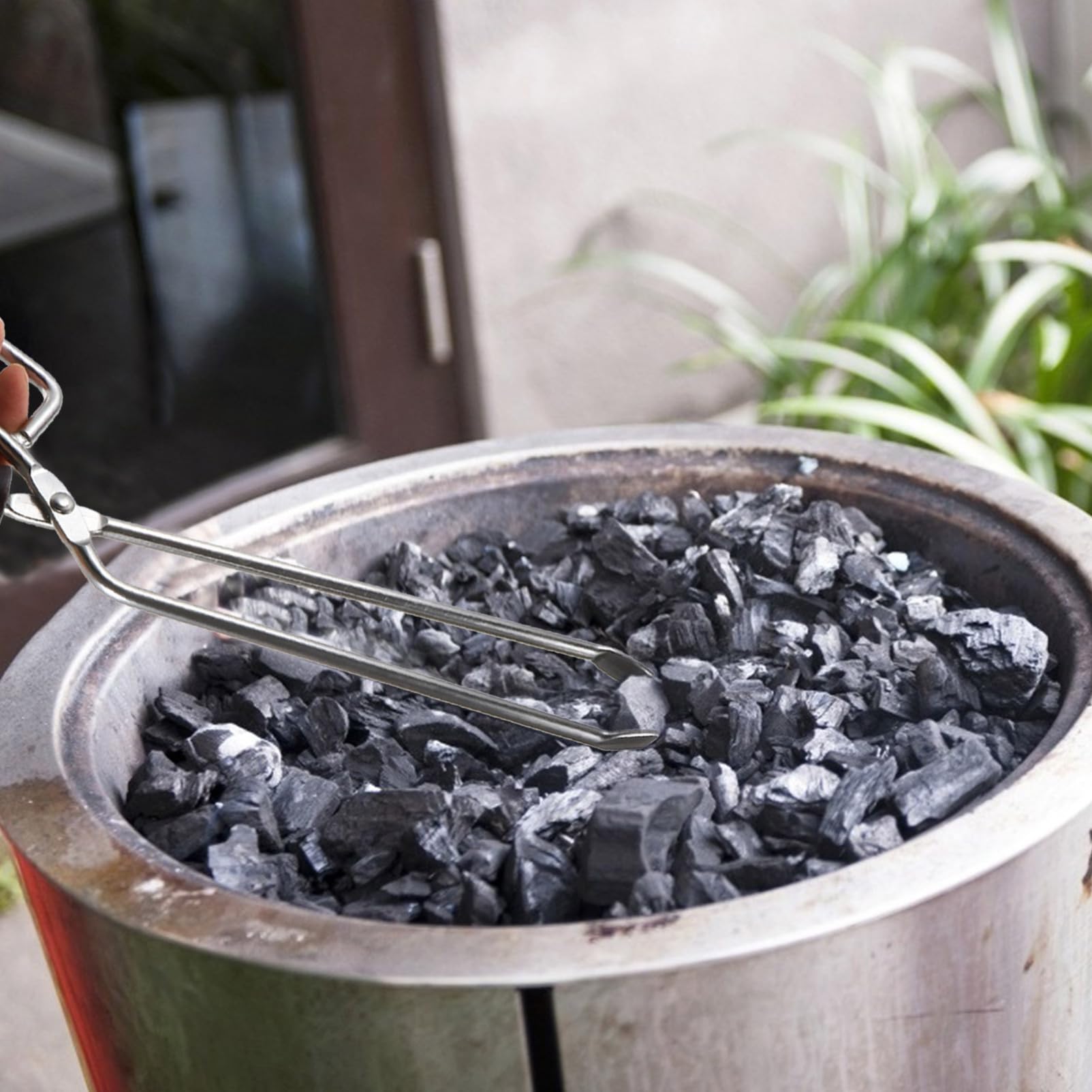 Pinza per Carbone Allungata in Acciaio Inox e Legno, Antiscivolo | Utensili Barbecue, Accessori per Barbecue Lla, Pinza Barbecue Lunga, Vacanze Estive