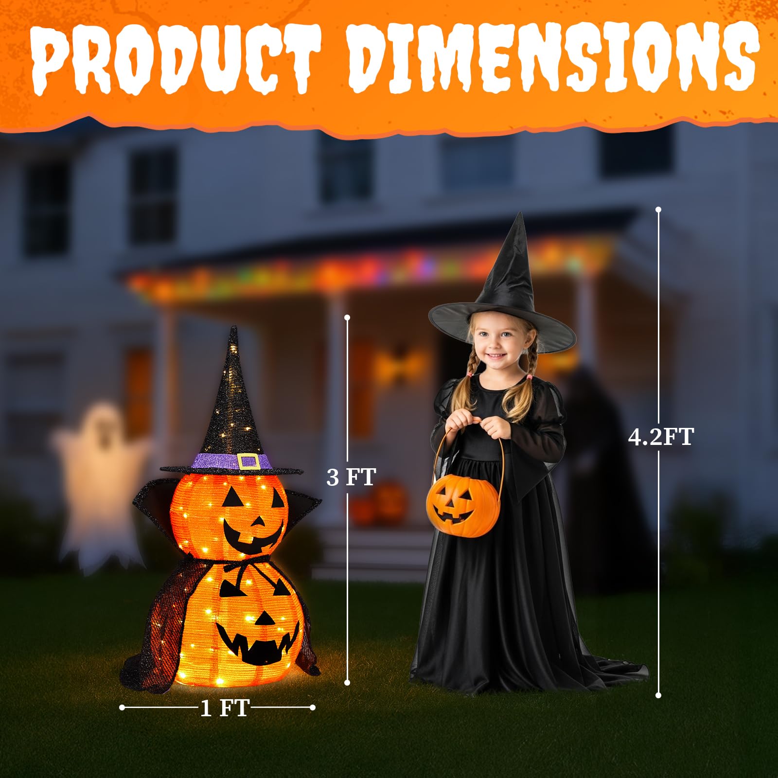 2 zucche Decorative Luminose Pieghevoli da 90 cm per Halloween