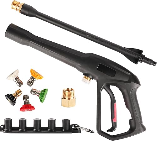 Pressure Washer Gun with Replacement Extension Wand, 5 Spray Nozzle Tips, Pressure Washer Parts Compatible with Karcher, Ryobi, Greenworks, Powerstroke Electric Power Washer, 2000 PSI