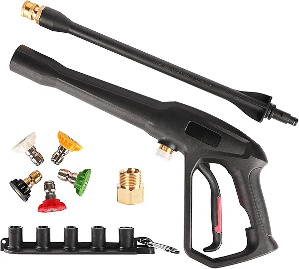 GRESTOAL Pressure Washer Gun with Replacement Extension Wand, 5 Spray Nozzle Tips, Pressure Washer Parts Compatible with Karcher, Ryobi, Greenworks, Powerstroke Electric Power Washer, 2000 PSI