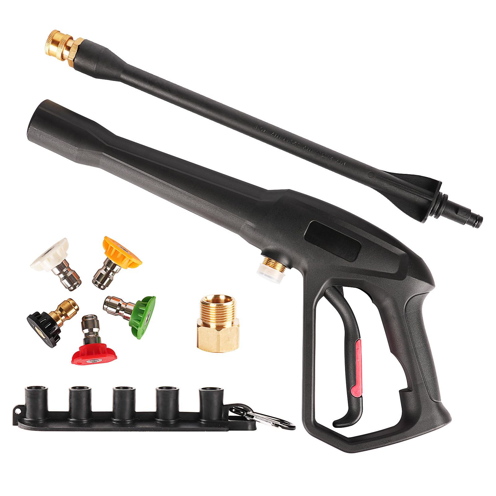 pistolet do myjki ciśnieniowej z wymienną różdżką przedłużającą, 5 końcówek dysz natryskowych, pistolet do spryskiwania, montaż M22, kompatybilny z niektórymi Karcher, Ryobi, Greenworks