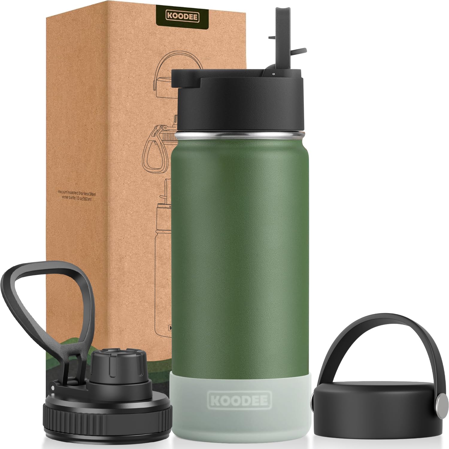 koodee Kids Water Bottle for School-16 oz Stainless Steel Vacuum Insulated Water Bottle with Leak Proof Lids-Reusable Metal Wide Mouth Sports Water