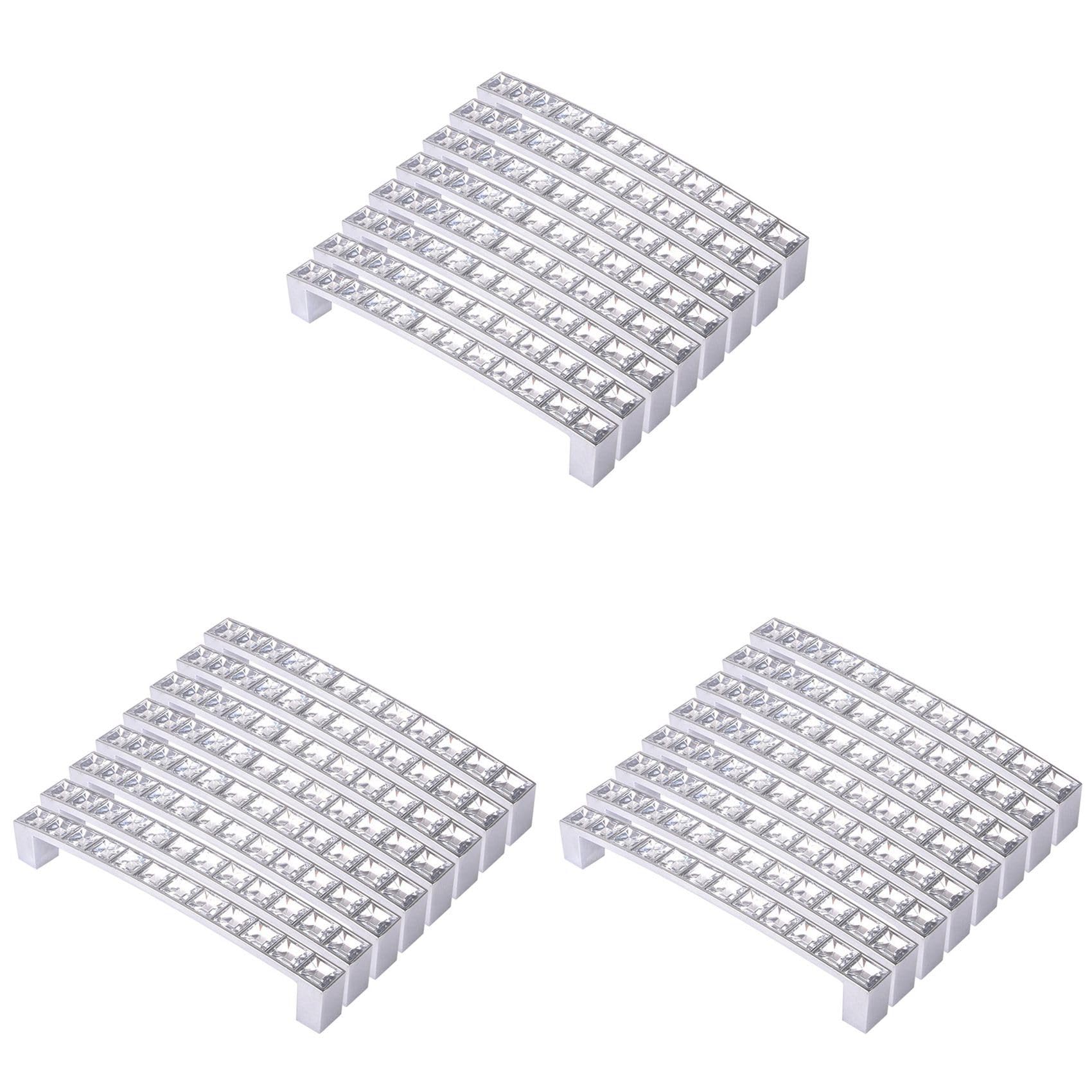 Jnchdghwa Silver 24X Europe Style Square Rhinestone Furniture Door Wardrobe Cupboard Cabinet Drawer Pull Handle Knobs 128Mm