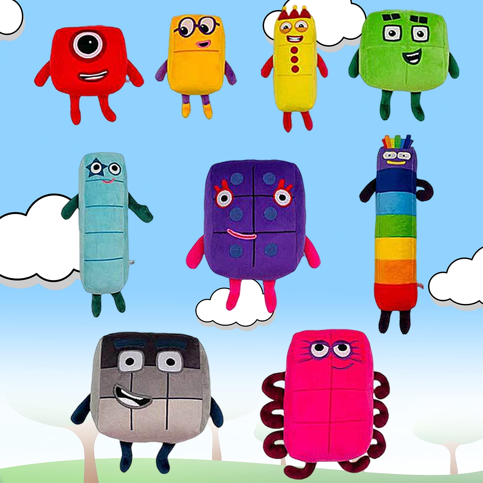 9 Pcs Numberblocks Plush, Cartoon Cute Math Enlightenment Animation Plush Toy for Boys and Girls (9P
