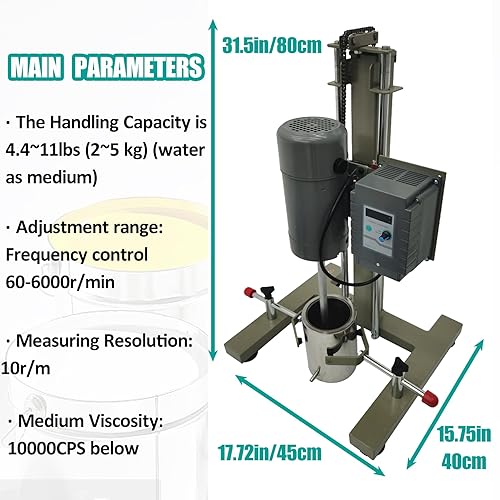 Miniatura 5 de TECHTONGDA Máquina mezcladora de dispersión de alta velocidad, homogeneizador dispersor mezclador de laboratorio, mezclador agitador eléctrico de