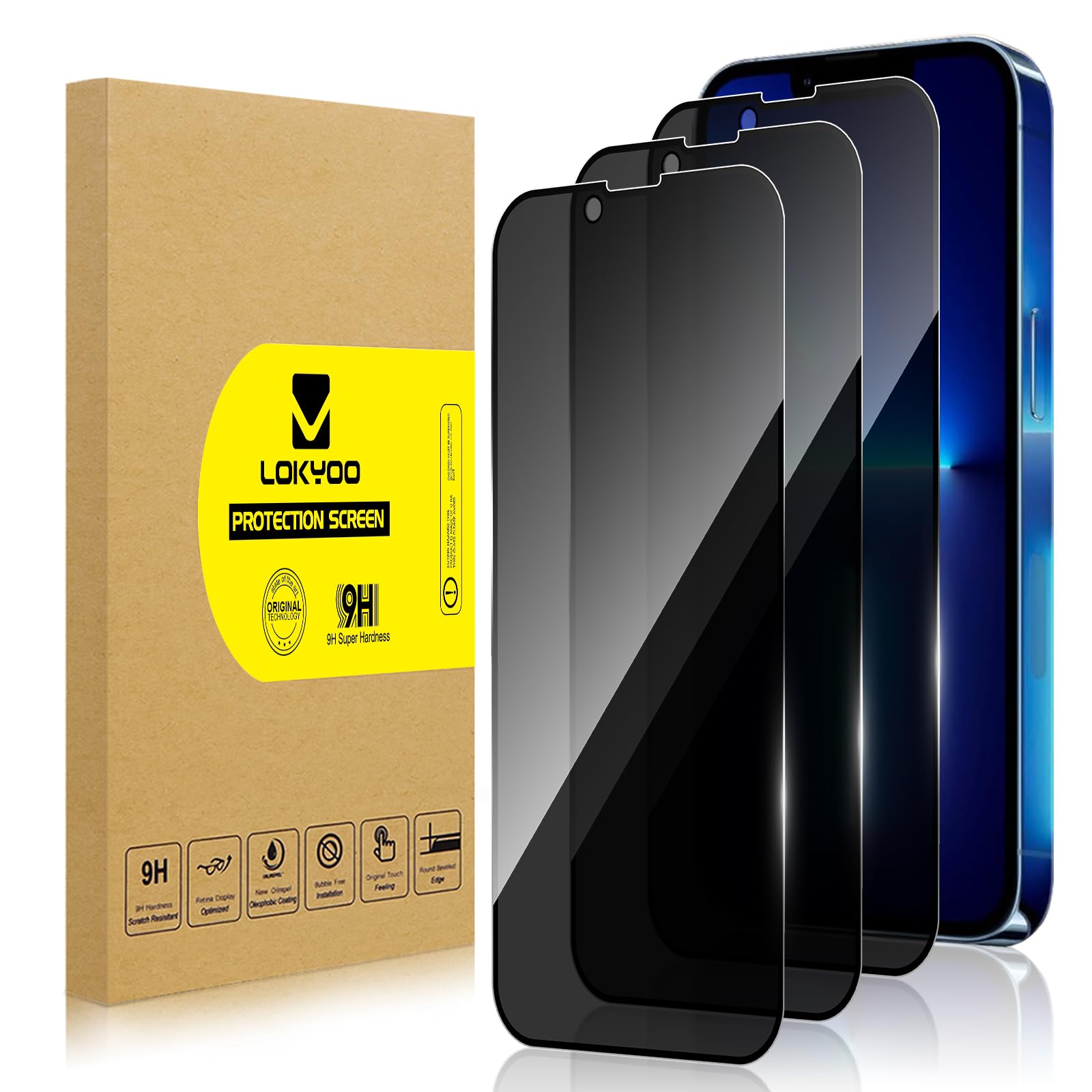 3 Piezas Protector Pantalla Privacidad para iPhone 13 Pro Max | Cristal Vidrio Templado Antiespia, Amigable para Funda, 9H Dureza HD Transparente