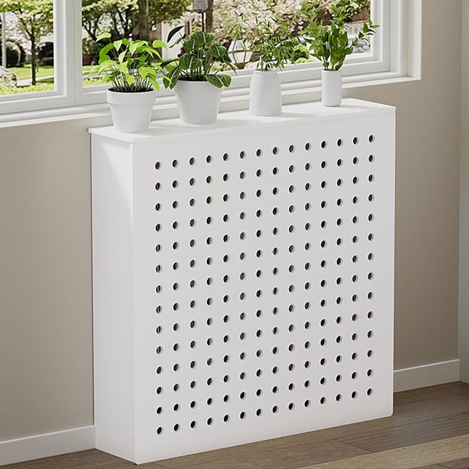 Nowoczesna biała osłona grzejnika - elegancka pionowa półka na grzejnik, duży rozmiar (70 x 80 x 15 cm / 27,6 x 31,5 x 5,9 cala) - stylowy design do wystroju domu, oszczędność miejsca rozwiązanie