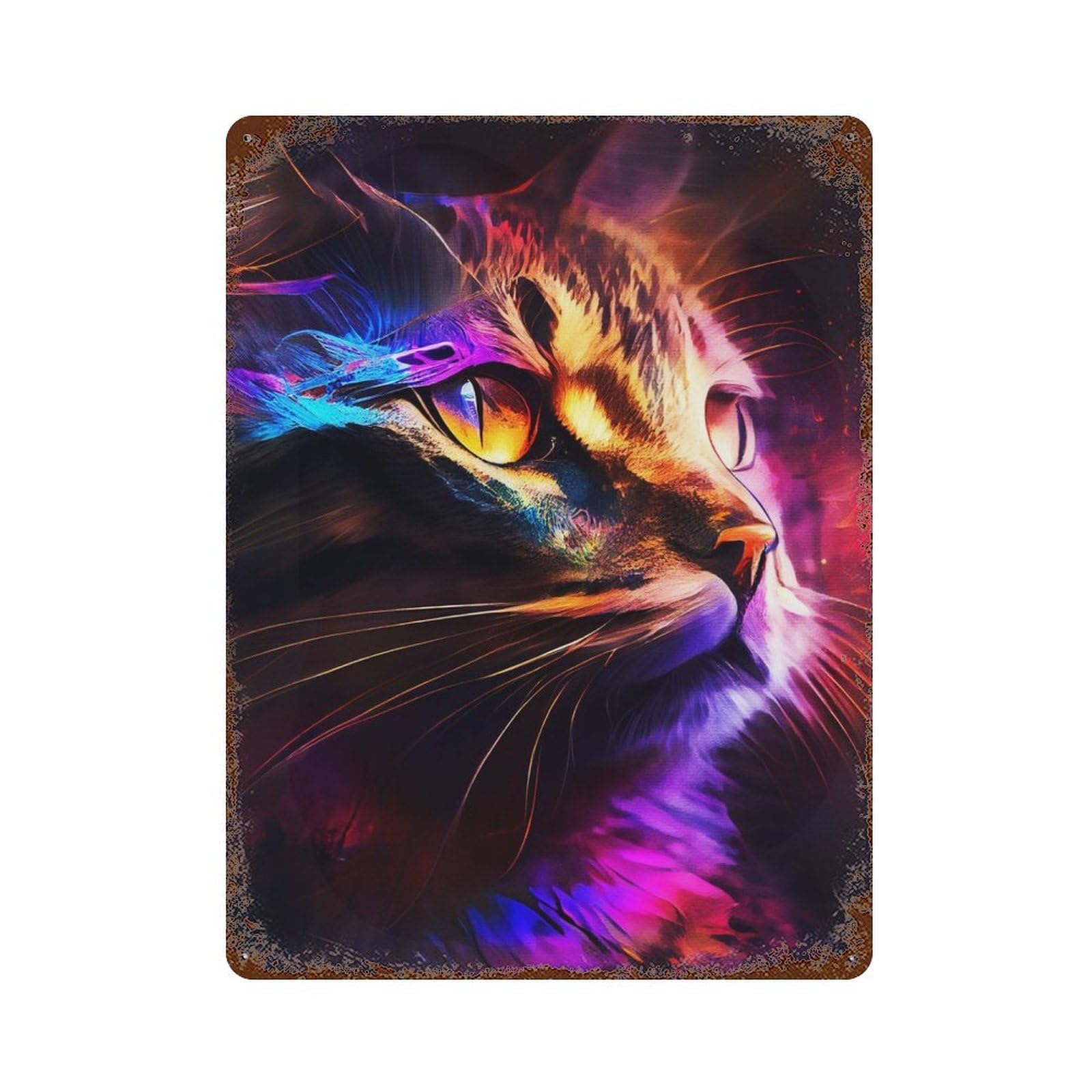 Paint Aura Cat Rusty Metal Tin Sign 15.7"x11.8", for Shed, Workshop And Garage Wall Decor, Shabby Chic Decor