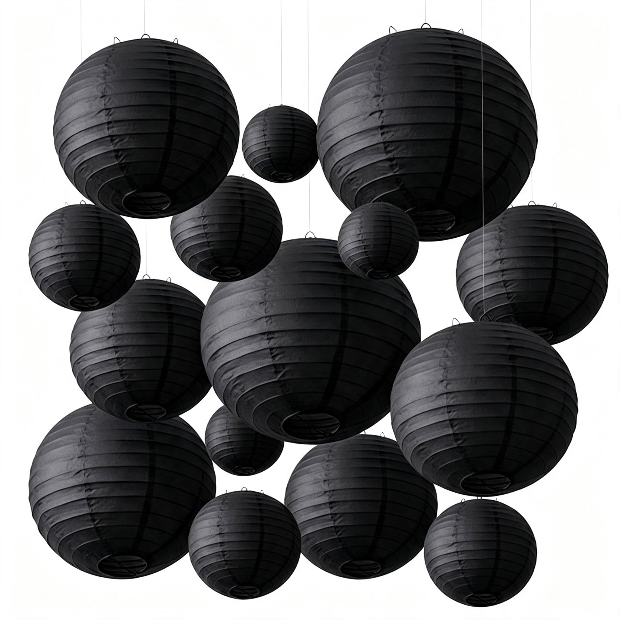 15pcs Black Hanging Paper Lanterns Party Decorations for Wedding Birthday — image 1