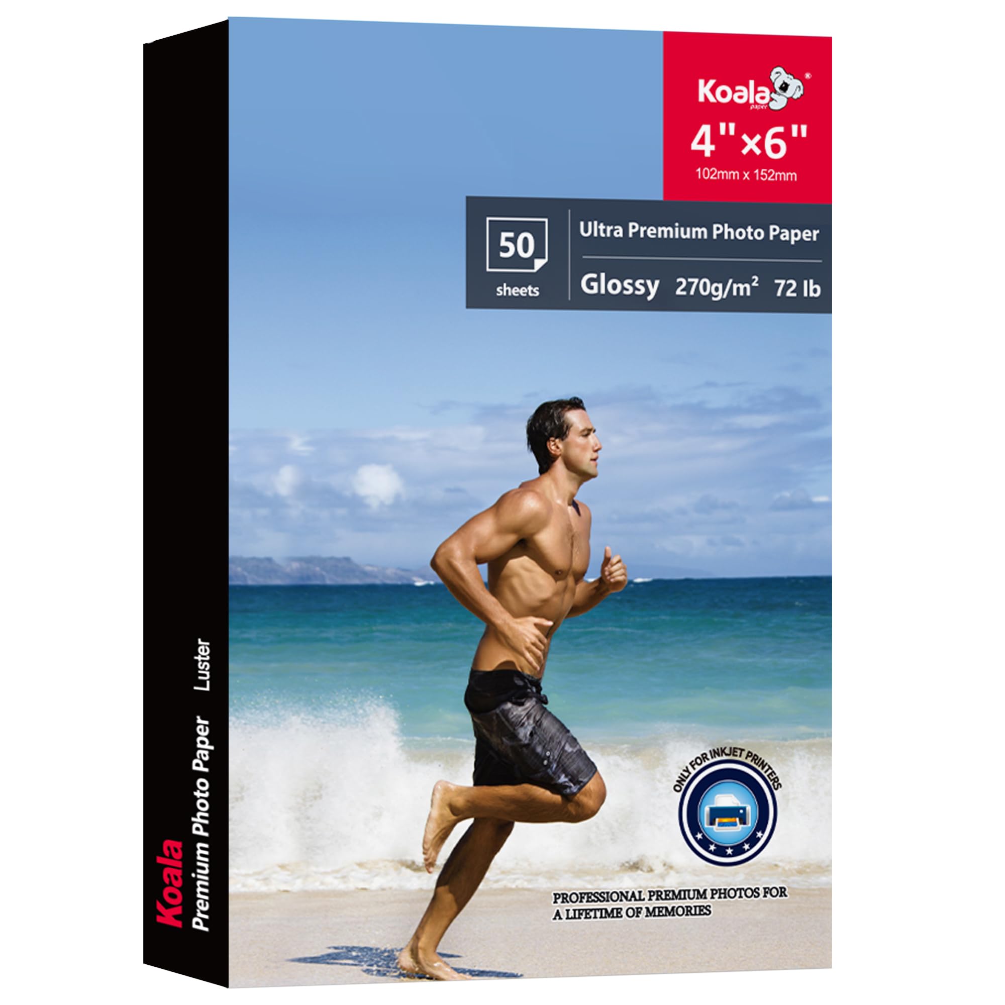 Koala Ultra Premium Photo Paper 4x6 In Glossy Photo Printer Paper for Inkjet Printer Water Resistant 50 Sheets 72lb