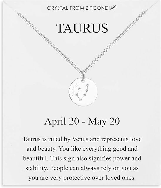 Philip Jones Taurus Zodiac Star Sign Disc Necklace Created with Zircondia® Crystals