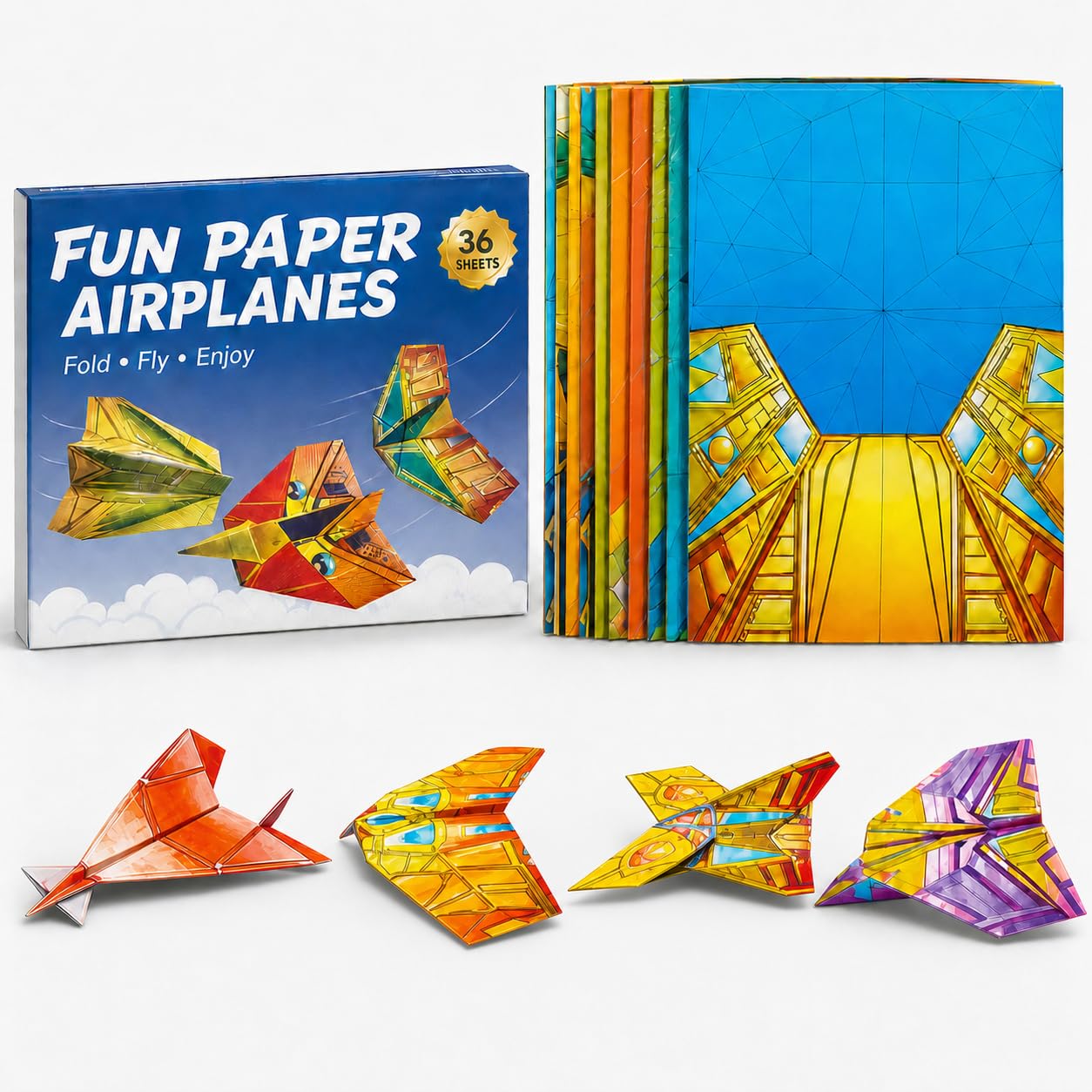 GZGRYTRC 36 Sheets Paper Airplane Book, 12 Designs, Pre-Cut