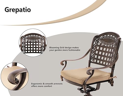 Miniatura 4 de Grepatio Juego de 2 sillas giratorias para patio al aire libre, muebles de sillas giratorias para exteriores, juego de sillas de comedor de aluminio
