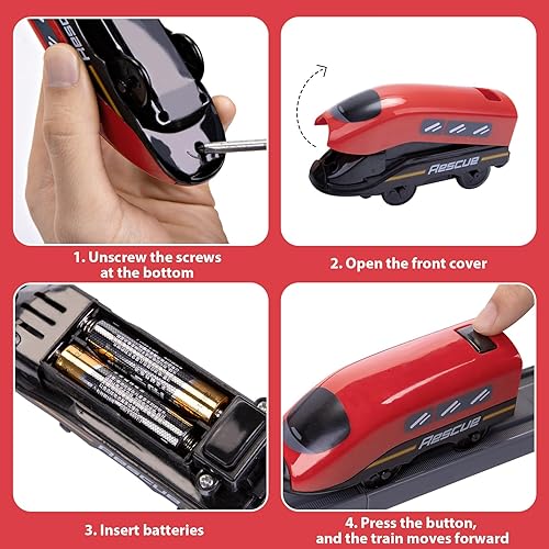 Vista 4 de Wdmiya Juego de trenes para niños pequeños, 73 piezas de juguetes de tren para niños de 3 a 8 años, juegos de trenes eléctricos con pistas