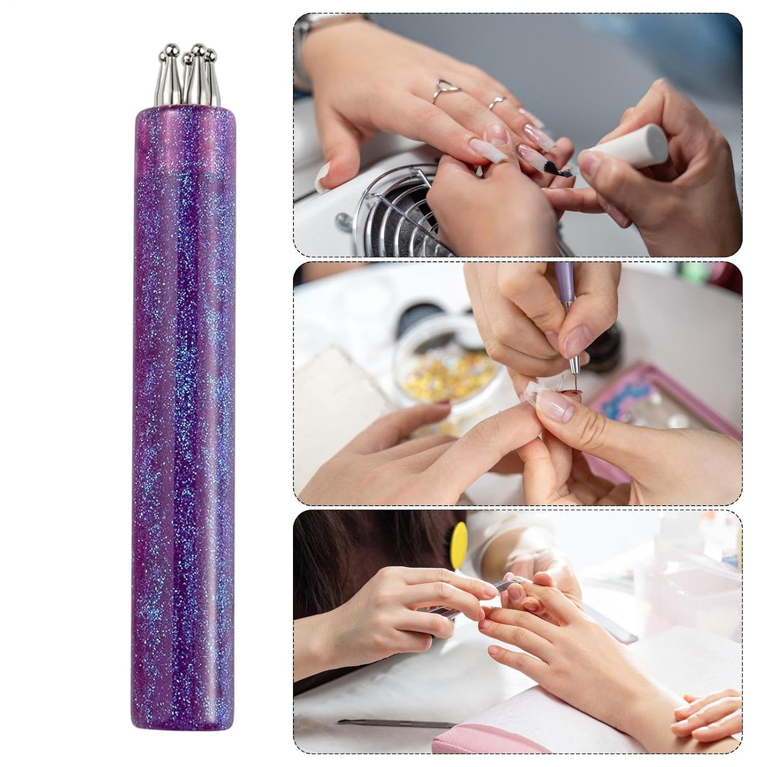 Floral Dot Pen, Tool, 2.56x0.39 inches Fine Tip Manicure with Rhinestone Feature, Durable Acrylic Handle Design, Petal Pattern Accessory with Elegant Style, Home Salon for Beauty Use