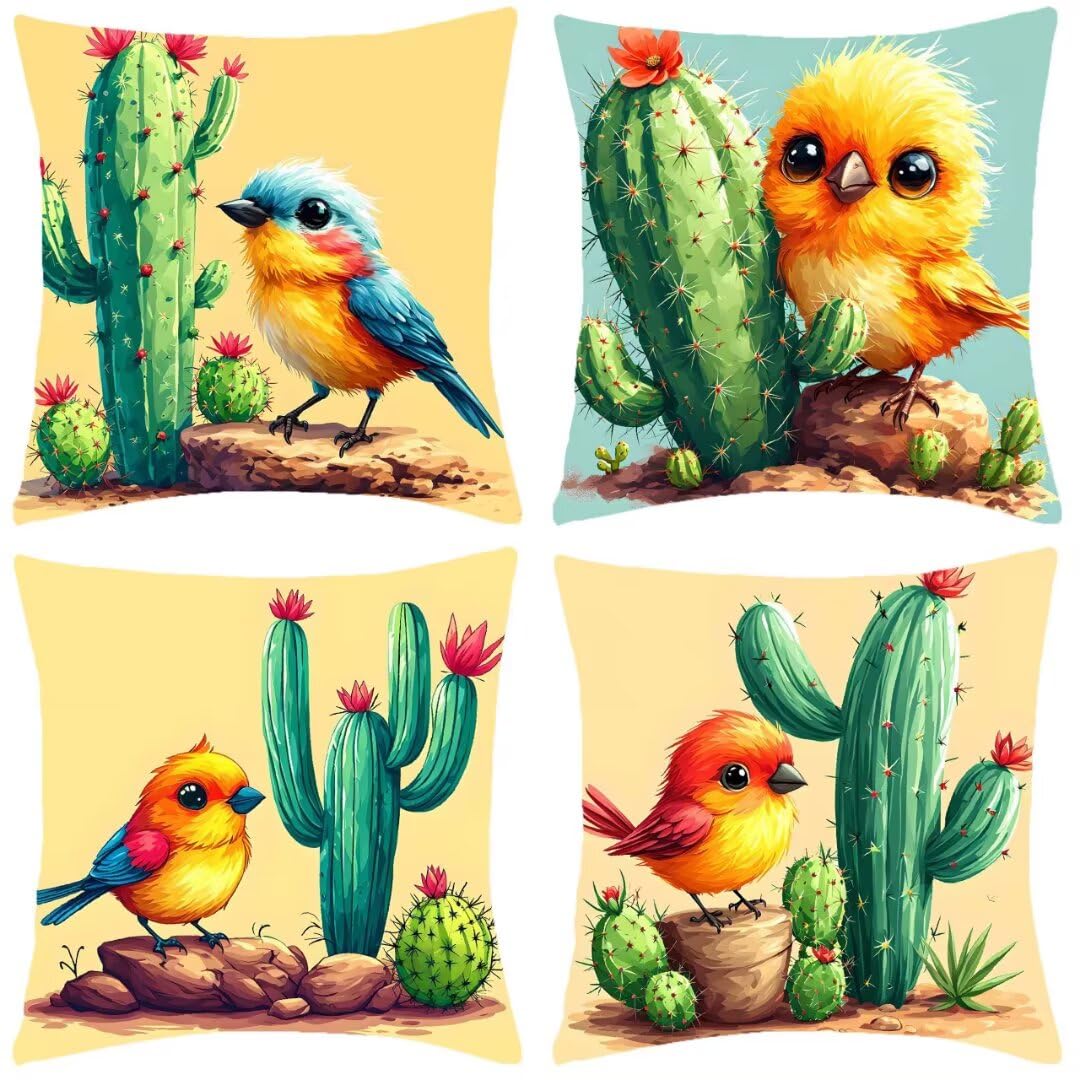 Federe Cuscini Divano 40x40cm Set di 4 Fodere Cuscini in Lino, Copri Cuscini per Divano Uccello Camera da Letto Divano, Copricuscino Divano Cuscini Decorativi Casa, Camera da Letto, Arredo Sedia