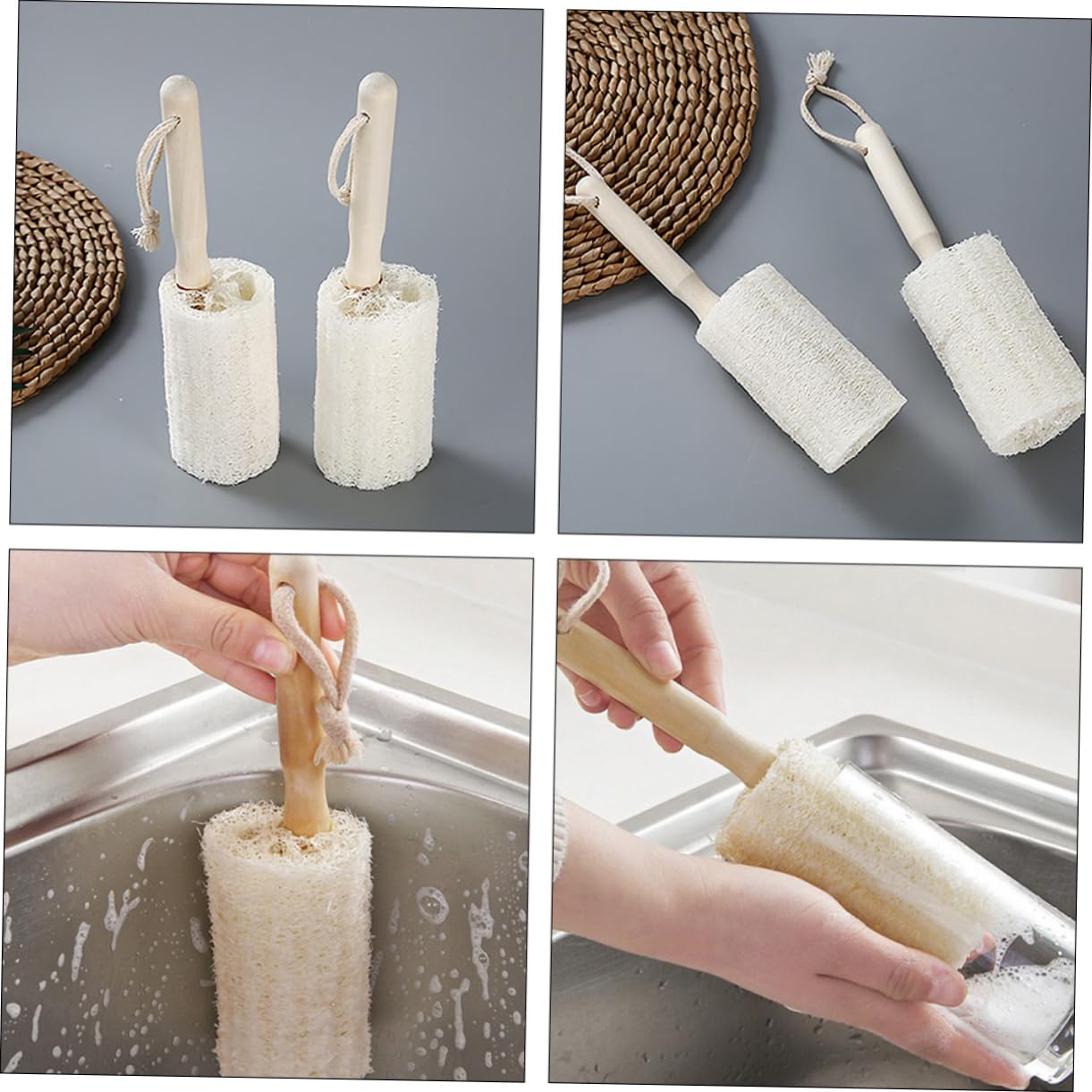 VALICLUD 3 Set Tazza Scrubber Cucina Pulizia Maniglia Becher Pennello A Manico Lungo Spazzola Per Bottiglie Bottiglia Detergente Per Bottiglie Di Legno 3 Pezzi * 3
