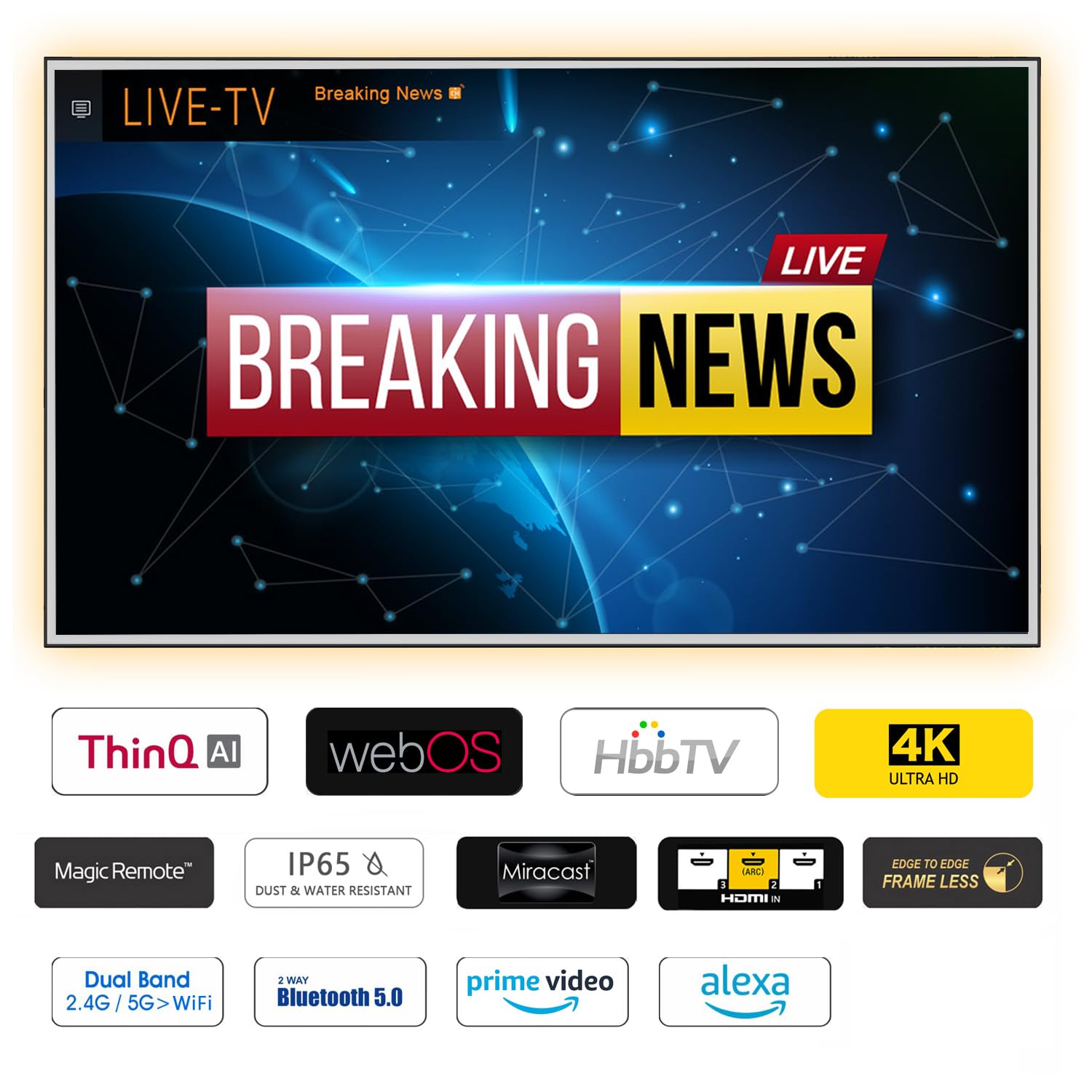 Soulaca 32 Pouces 4K UHD Smart Miroir TV pour Salle de Bain, télécommande Magique, étanche IP65, Regarder Netflix,Alexa intégré, Haut-parleurs intégrés,Modèle 2026