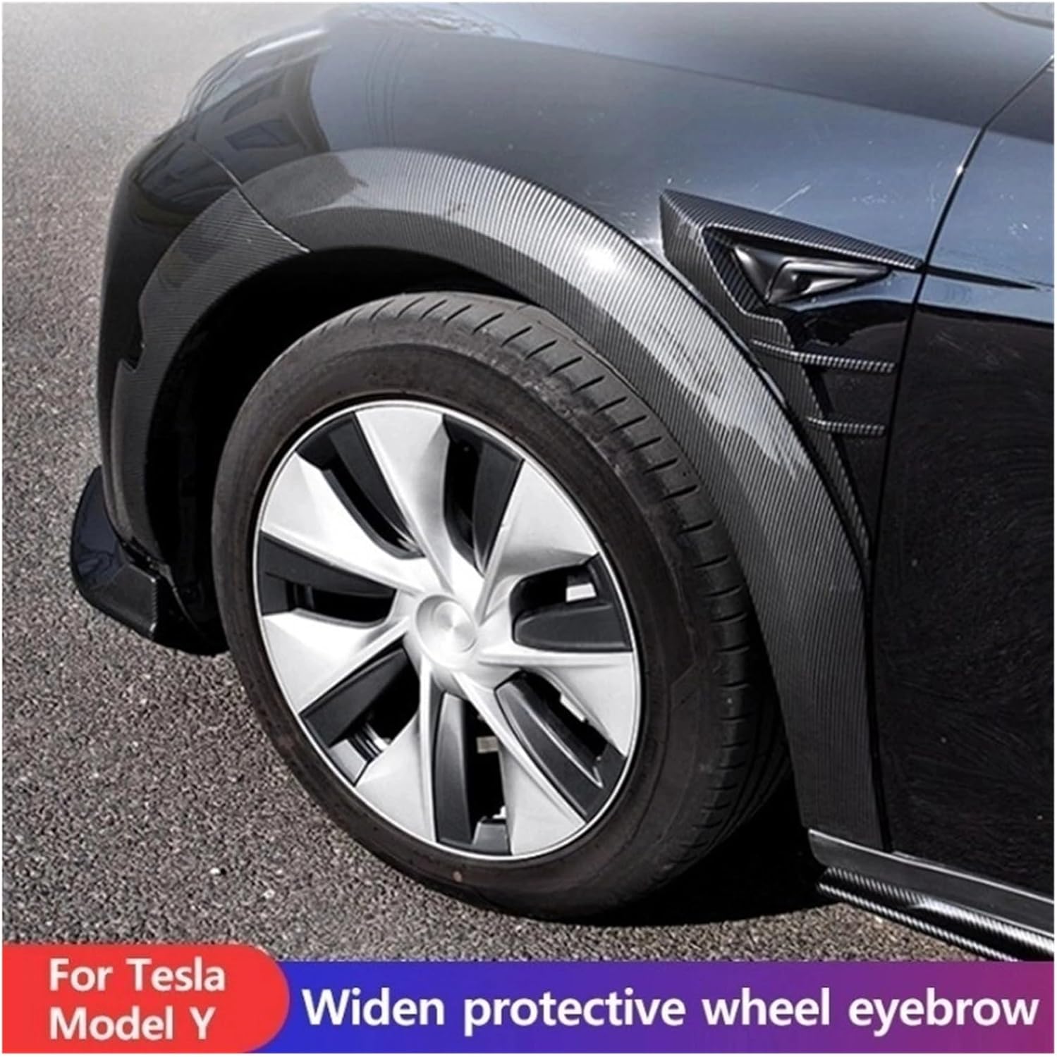 Wheel Eyebrow Arches Fender Flares Lip Protector Trims Mudguard Bright Matte Compatible for Tesla Model Y 2021-2024 Car Accessories(Black)