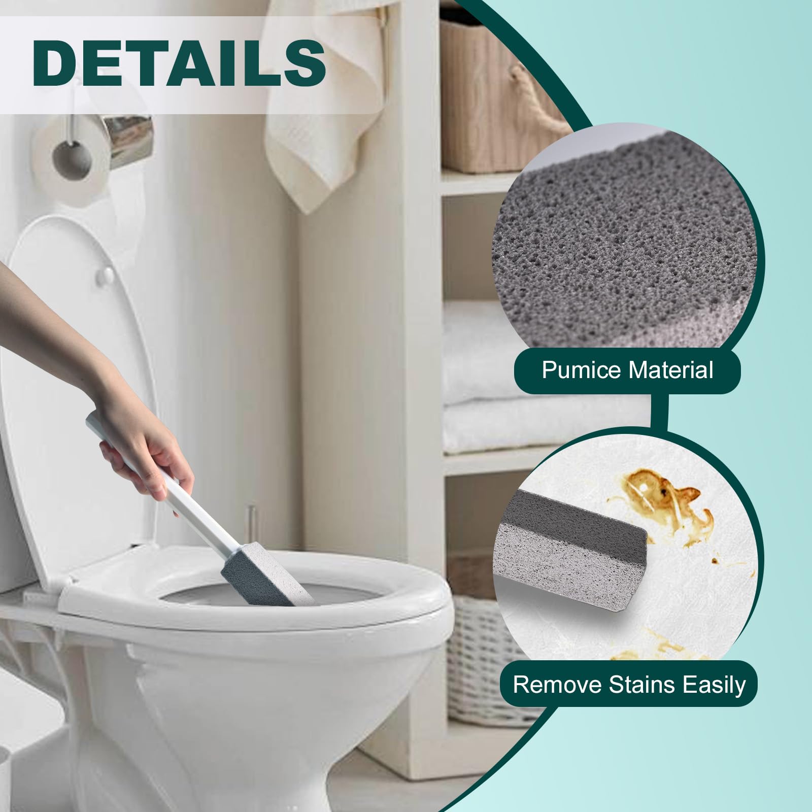 Pietra Pomice per WC con 2 Maniglie Estese - Cleaning Block per Ceramica, Detergente per Pulire Macchie Bagno